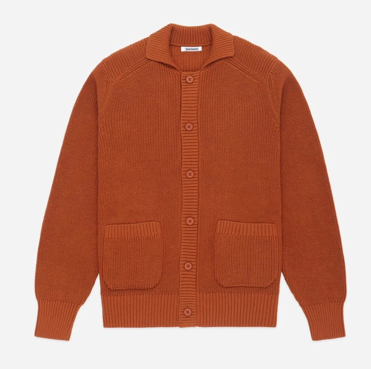 3sixteen - Cotton Collared Cardigan in Rust