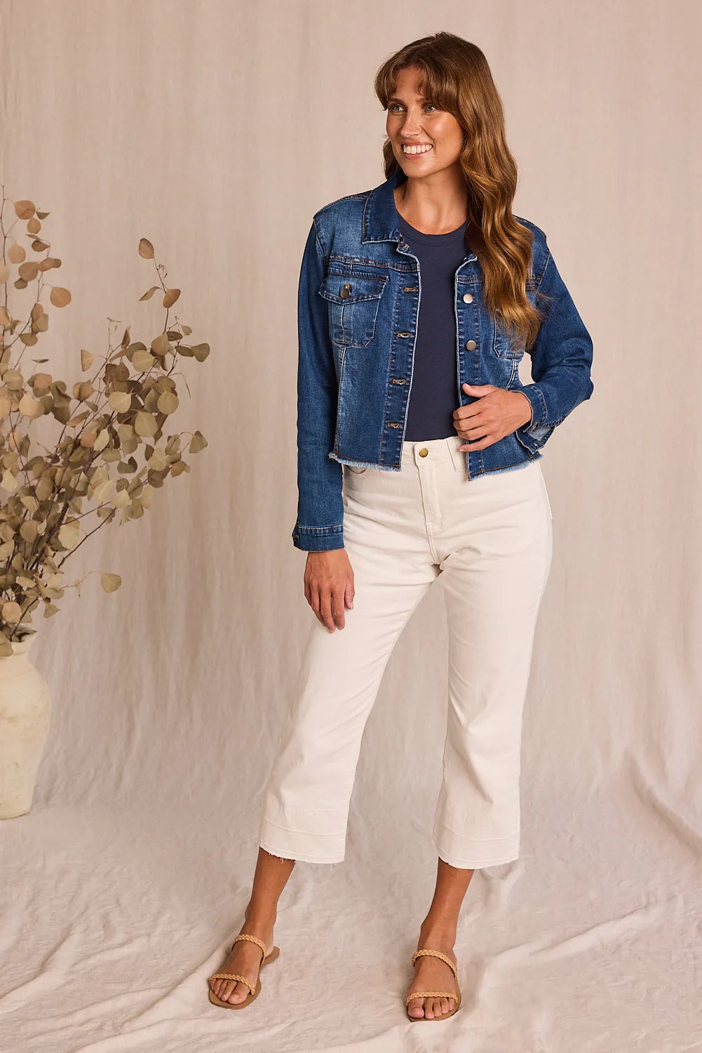 Adrift Denim Cropped Straight Leg Jeans in White