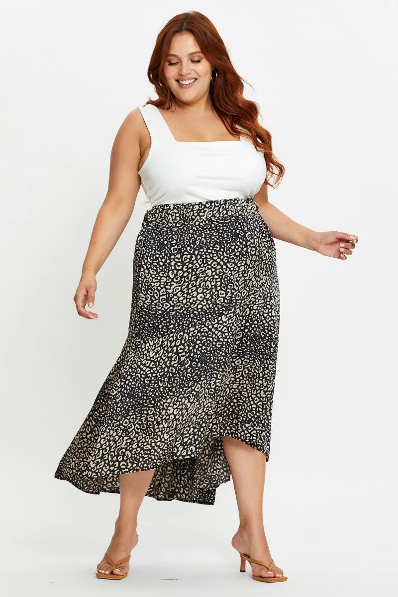 Animal Print Midi Satin Skirt