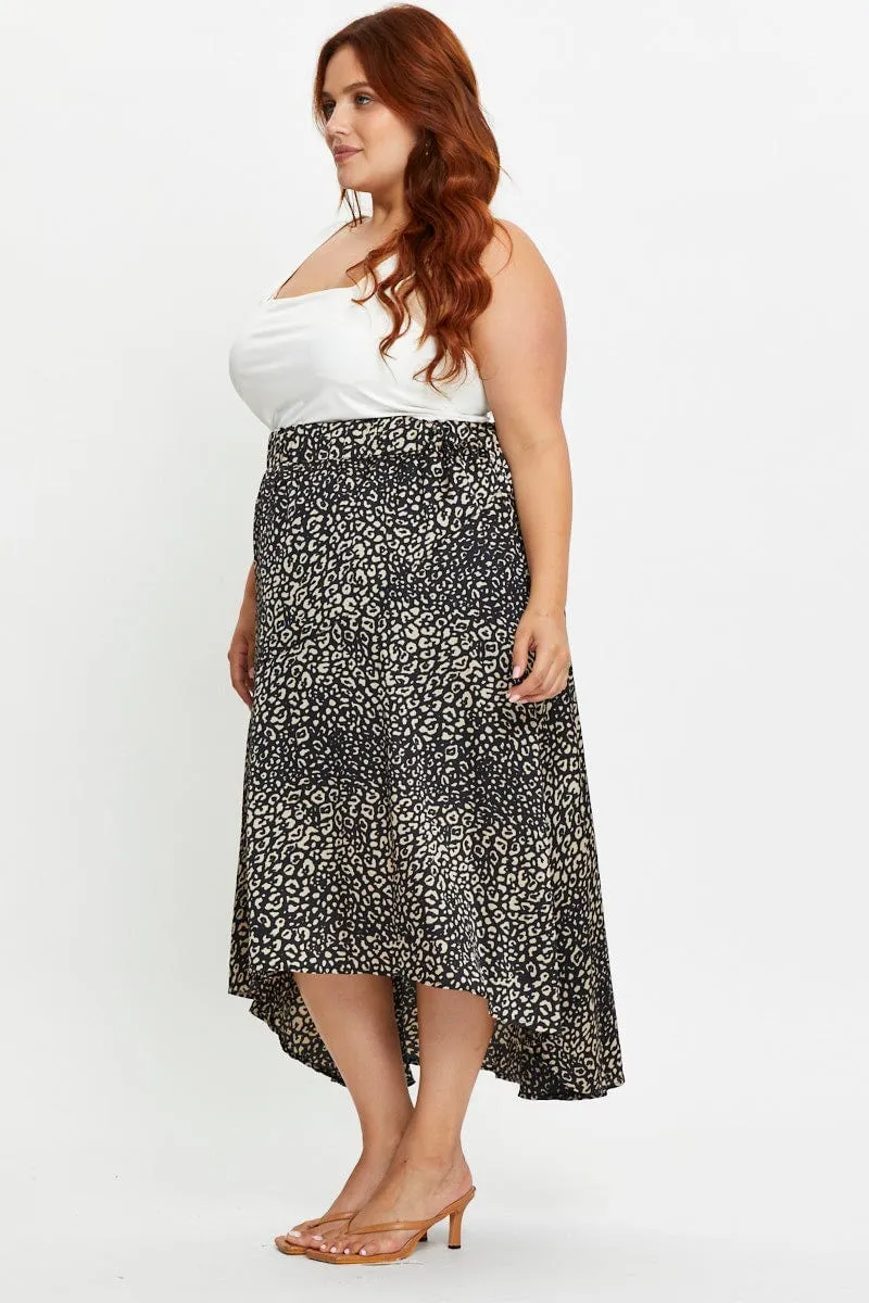 Animal Print Midi Satin Skirt