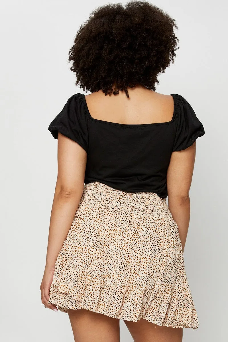 Animal Print Mini Skater Skirt Ruffle Hem