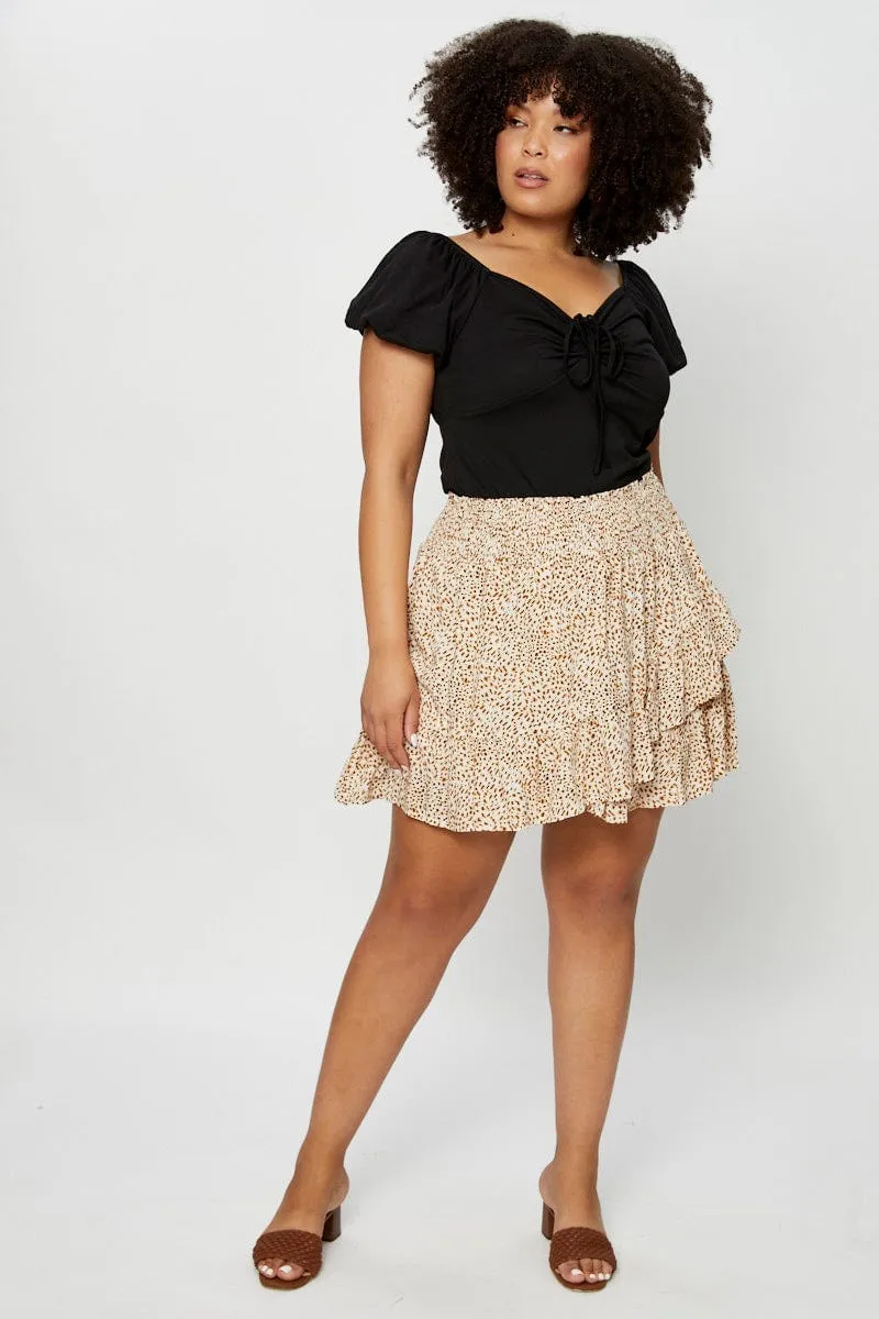 Animal Print Mini Skater Skirt Ruffle Hem