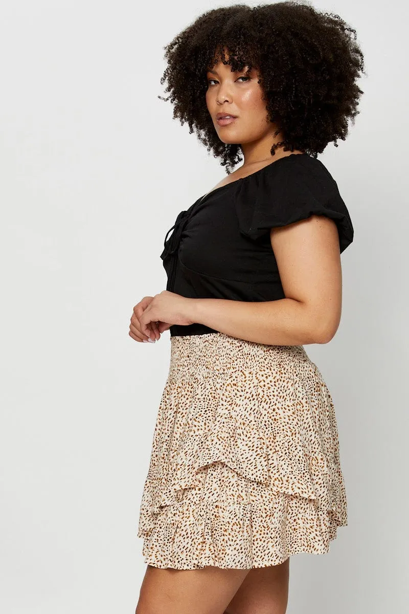 Animal Print Mini Skater Skirt Ruffle Hem