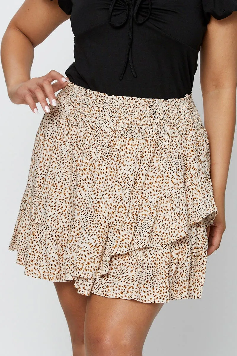 Animal Print Mini Skater Skirt Ruffle Hem