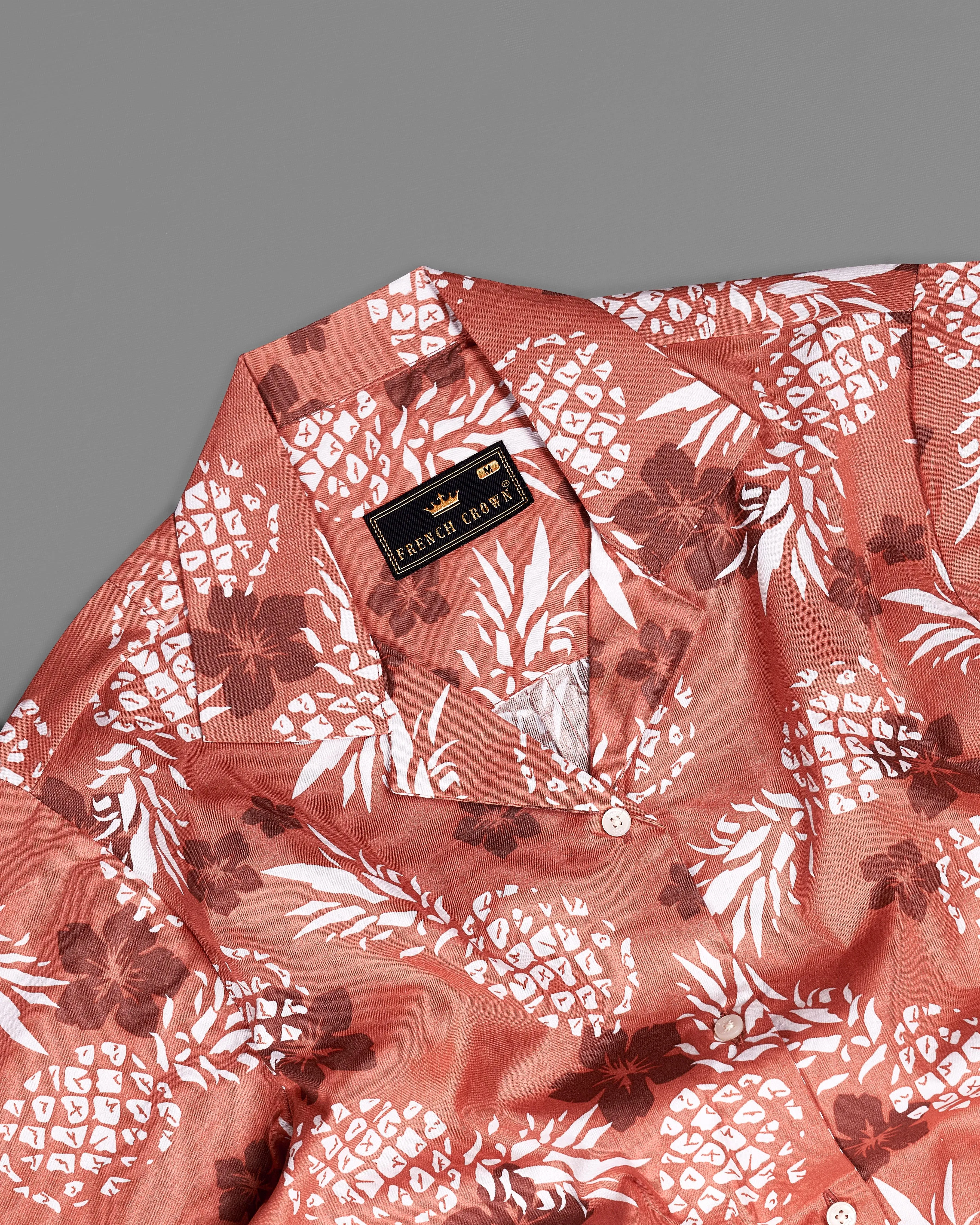 Antique Peach Pineapple Printed Premium Cotton Shirt