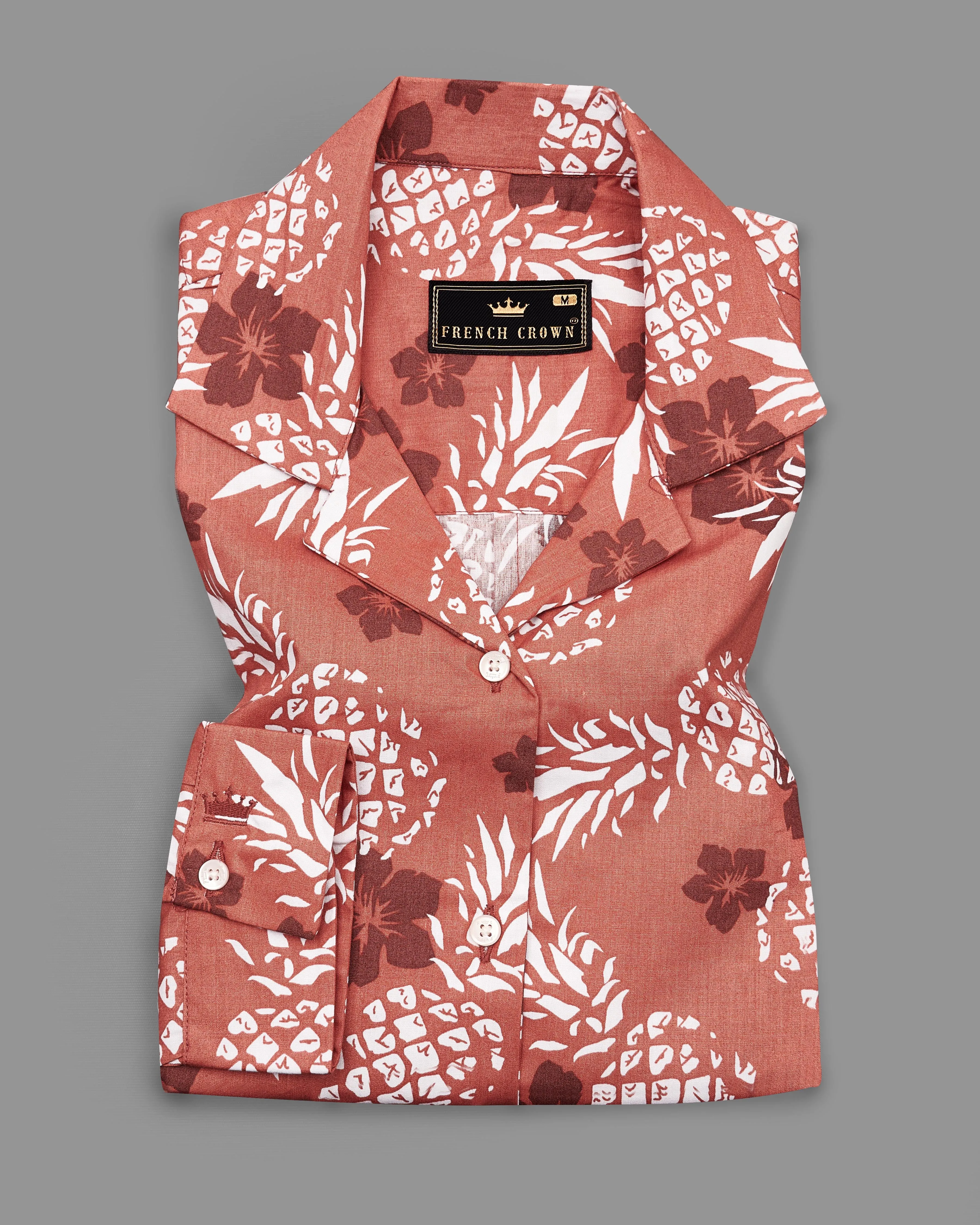 Antique Peach Pineapple Printed Premium Cotton Shirt