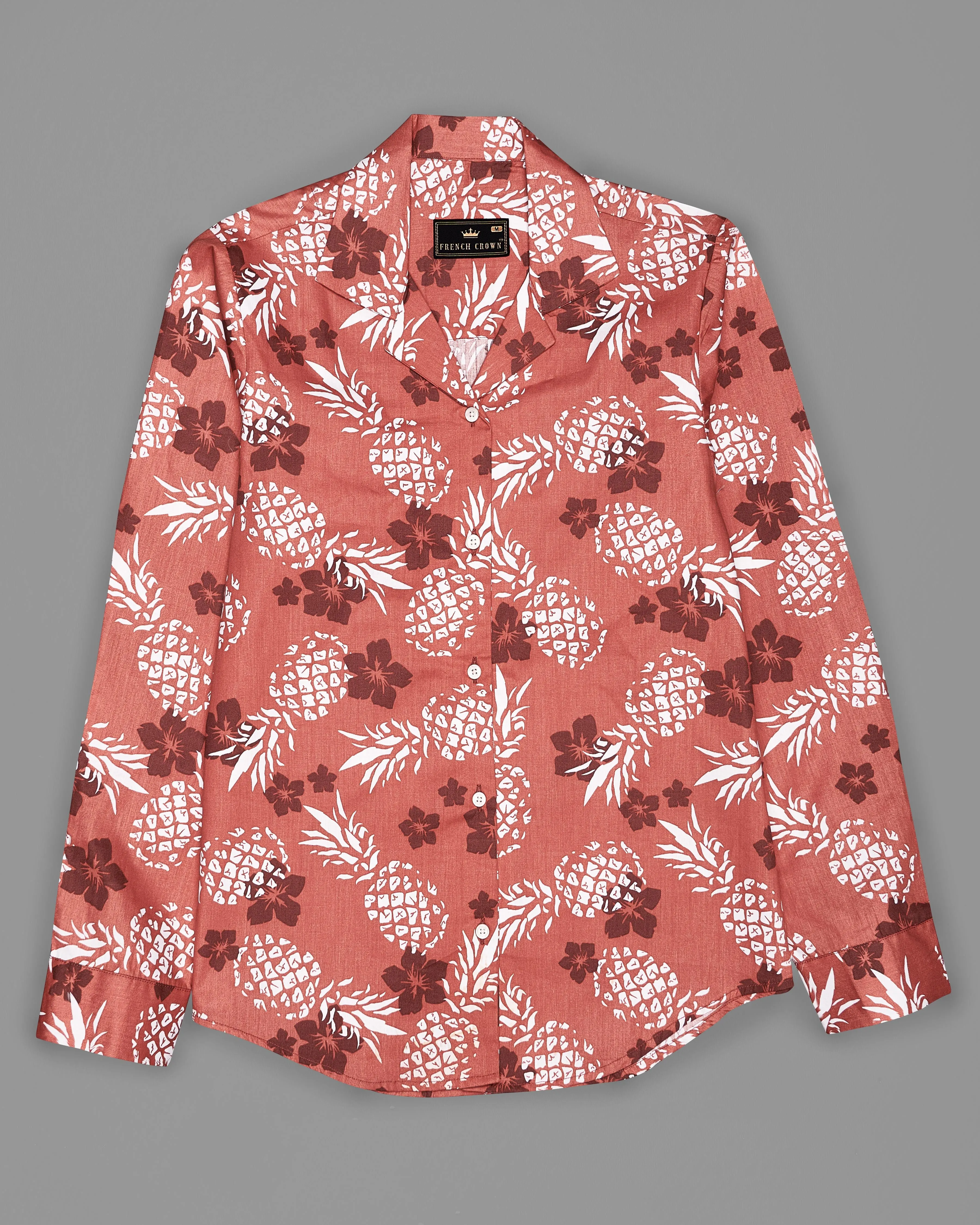 Antique Peach Pineapple Printed Premium Cotton Shirt