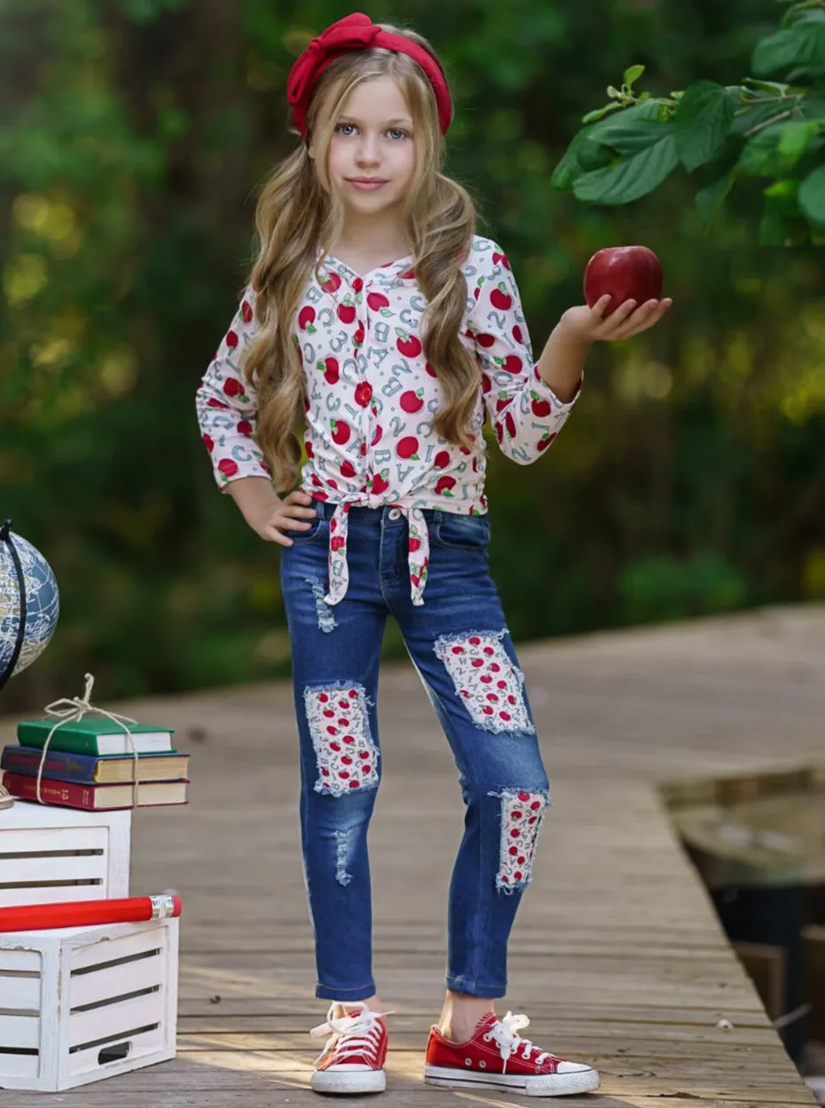 Apple Cutie Patched Jeans Set