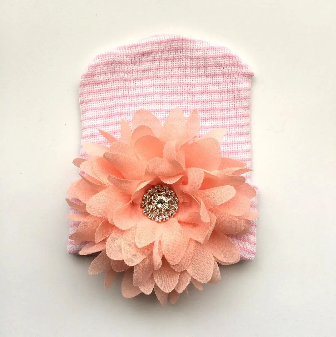 Baby Hospital Hat PINK, pick your color flower!