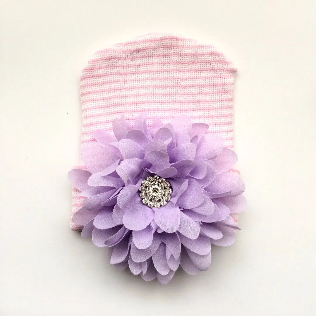 Baby Hospital Hat PINK, pick your color flower!