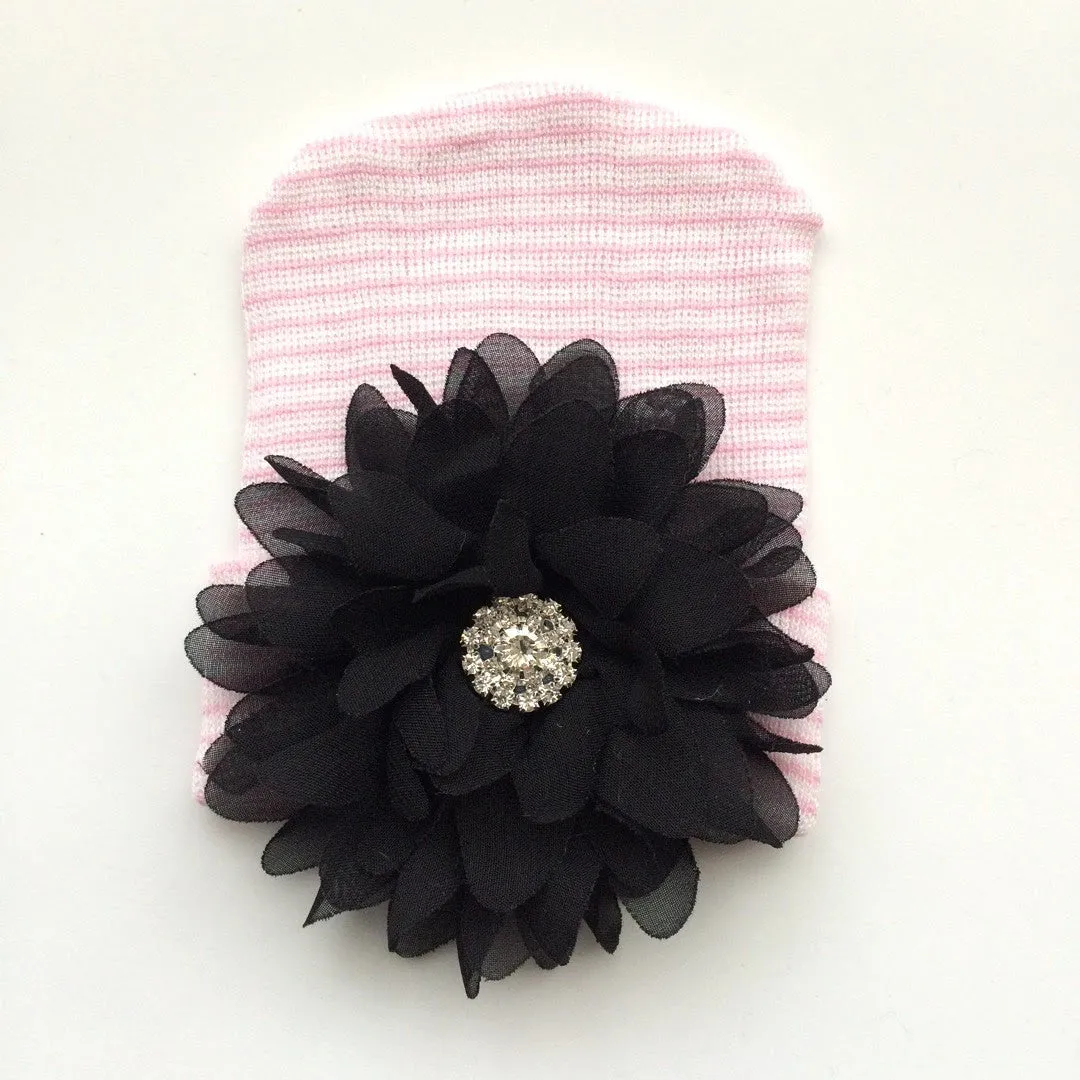 Baby Hospital Hat PINK, pick your color flower!