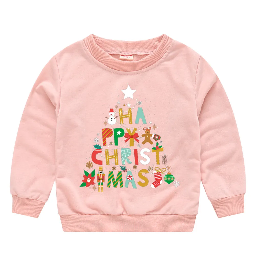 Baby Kid Girls Boys Letters Cartoon Print Christmas Hoodies Sweatshirts Wholesale 23112801