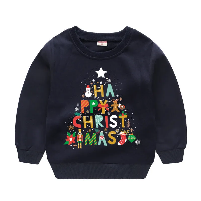 Baby Kid Girls Boys Letters Cartoon Print Christmas Hoodies Sweatshirts Wholesale 23112801