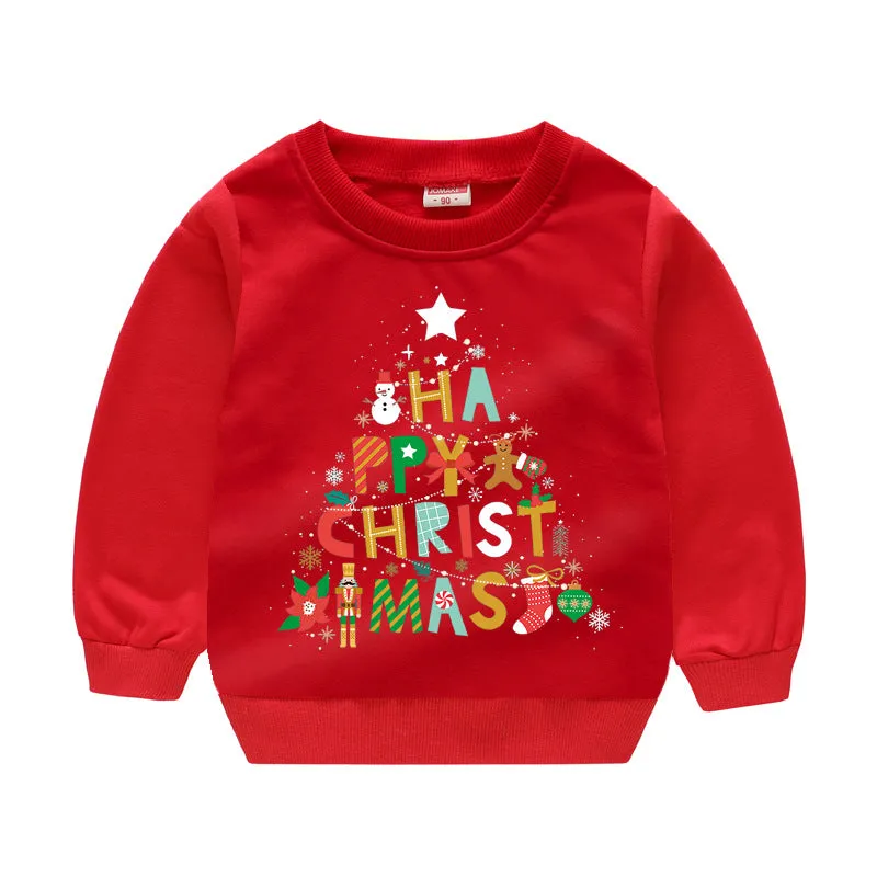 Baby Kid Girls Boys Letters Cartoon Print Christmas Hoodies Sweatshirts Wholesale 23112801