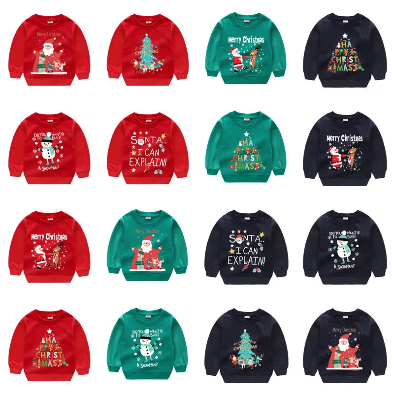 Baby Kid Girls Boys Letters Cartoon Print Christmas Hoodies Sweatshirts Wholesale 23112801