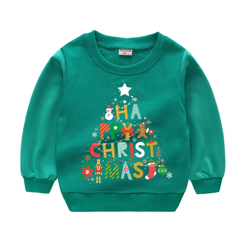 Baby Kid Girls Boys Letters Cartoon Print Christmas Hoodies Sweatshirts Wholesale 23112801