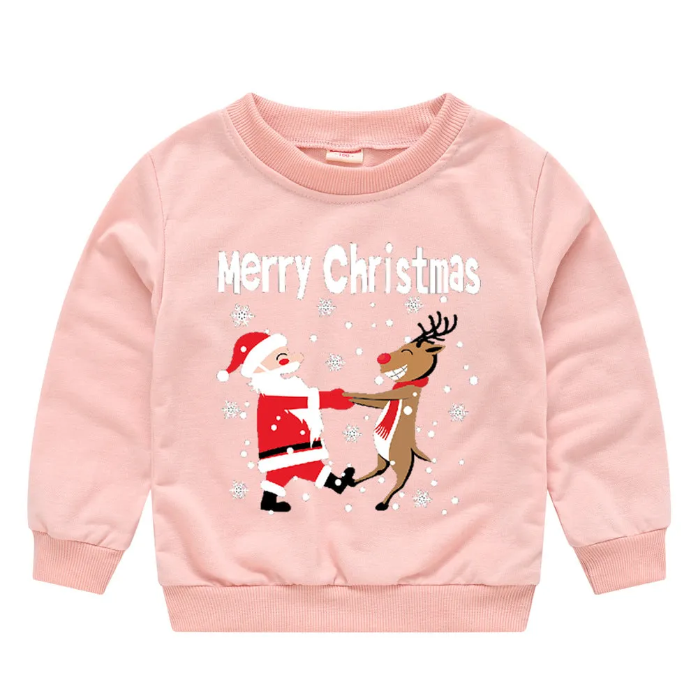 Baby Kid Girls Boys Letters Cartoon Print Christmas Hoodies Sweatshirts Wholesale 23112801