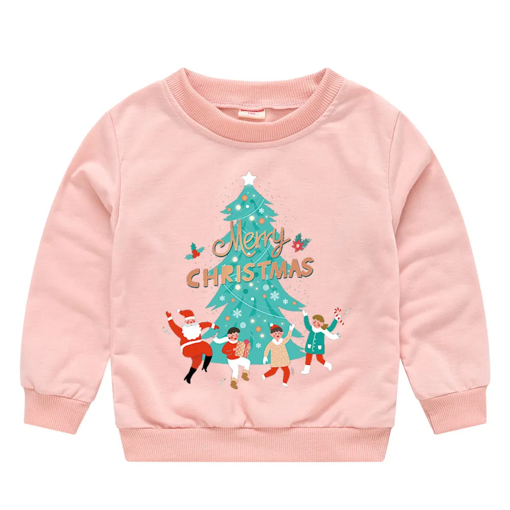 Baby Kid Girls Boys Letters Cartoon Print Christmas Hoodies Sweatshirts Wholesale 23112801