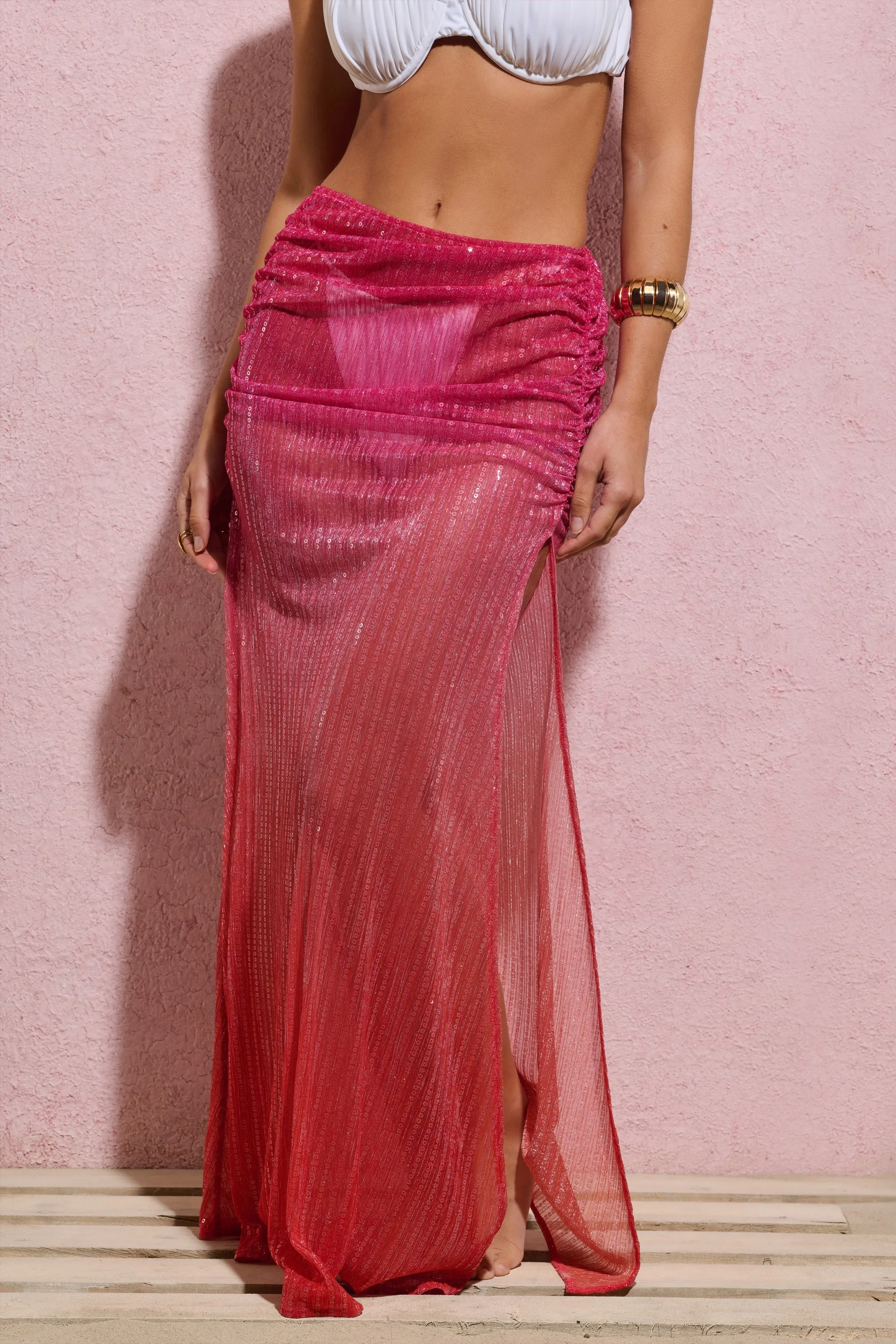 Before Dark | Pink & Orange Ombre Sequin Maxi Skirt