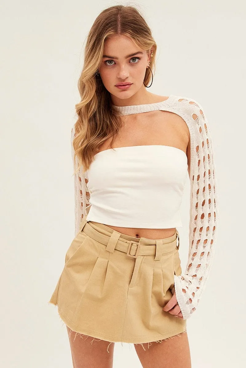 Beige Cargo Skirt Mini Low Rise