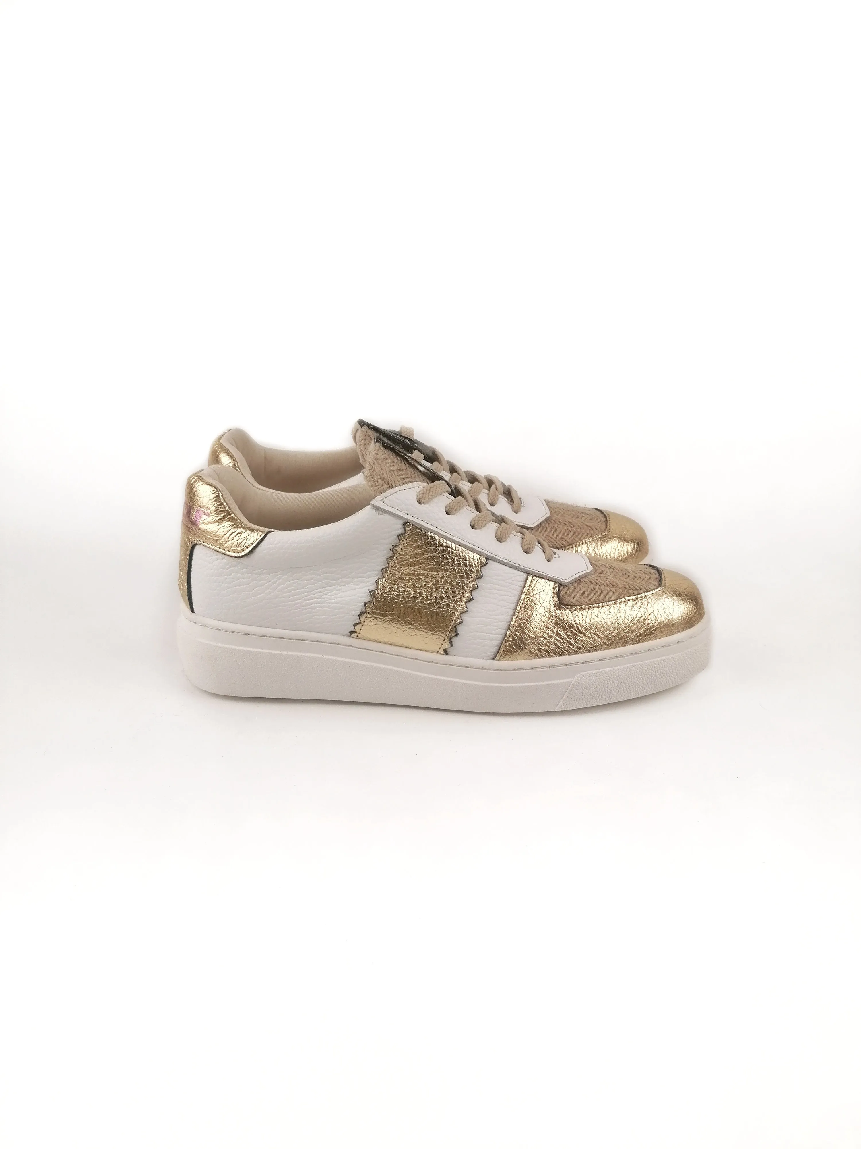 BETTY GOLD LEATHER & JUTE SNEAKERS