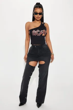 Brandi Button Up Straight Leg Jeans - Black Wash