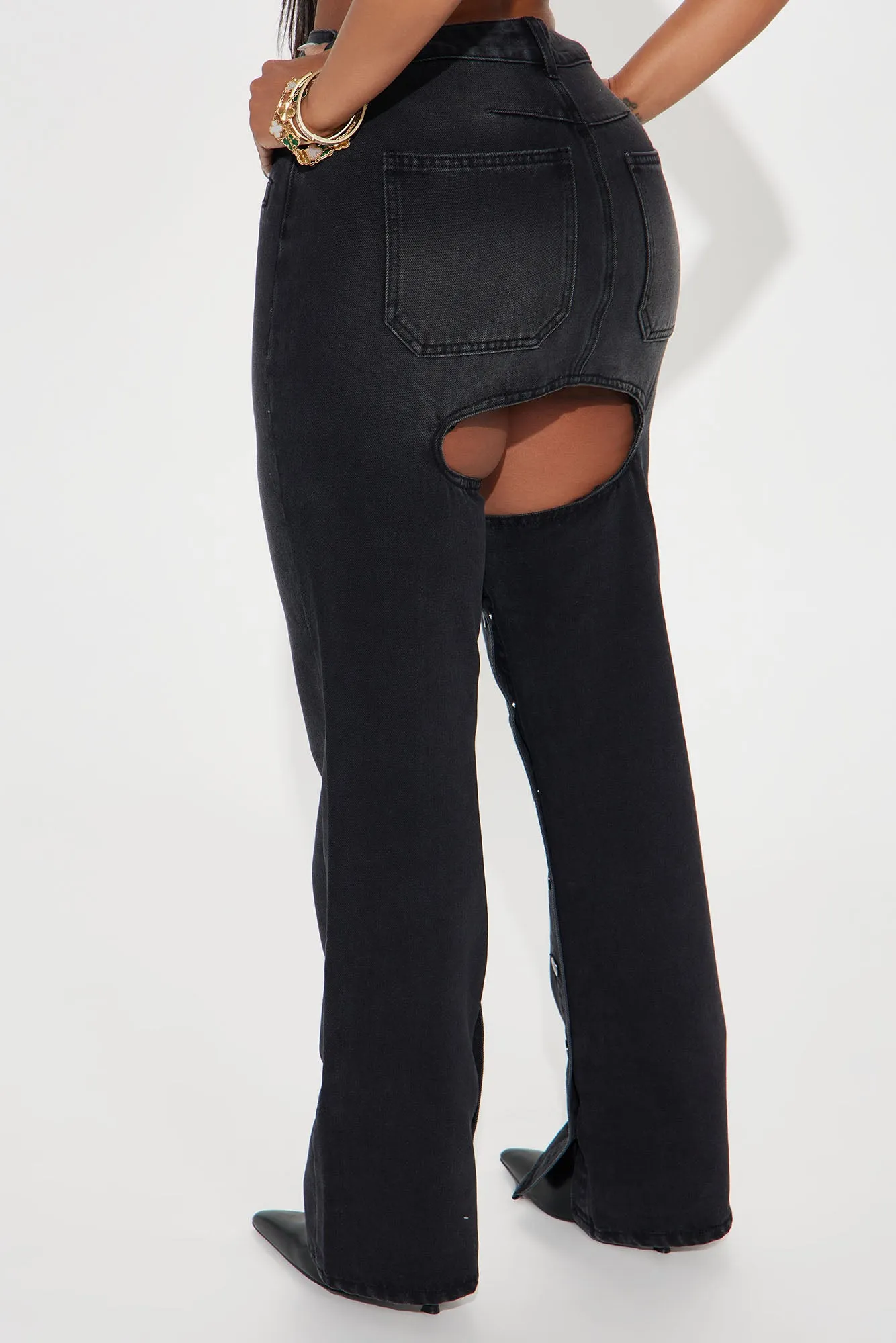 Brandi Button Up Straight Leg Jeans - Black Wash