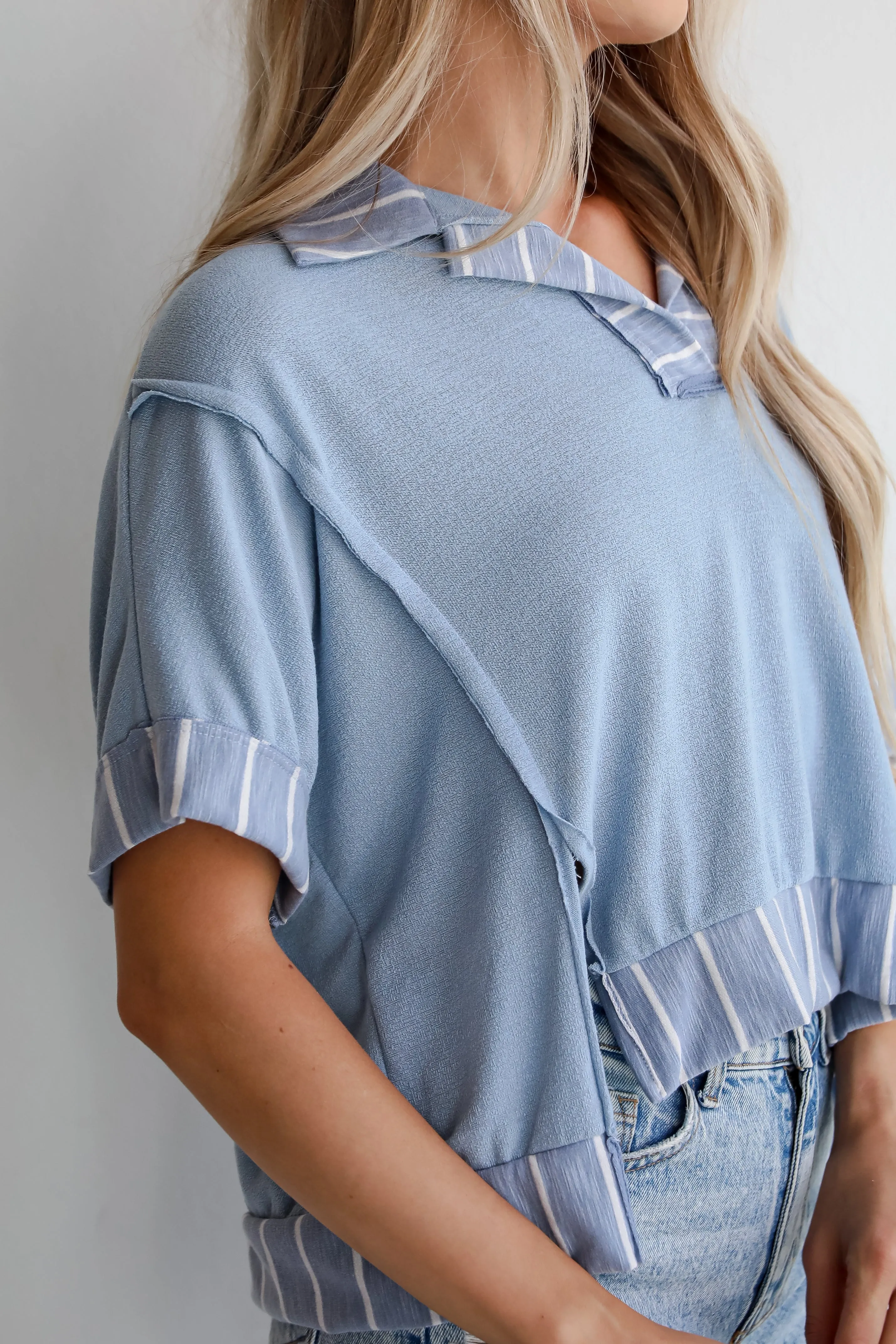 Breezy Essential Light Blue Collared Top