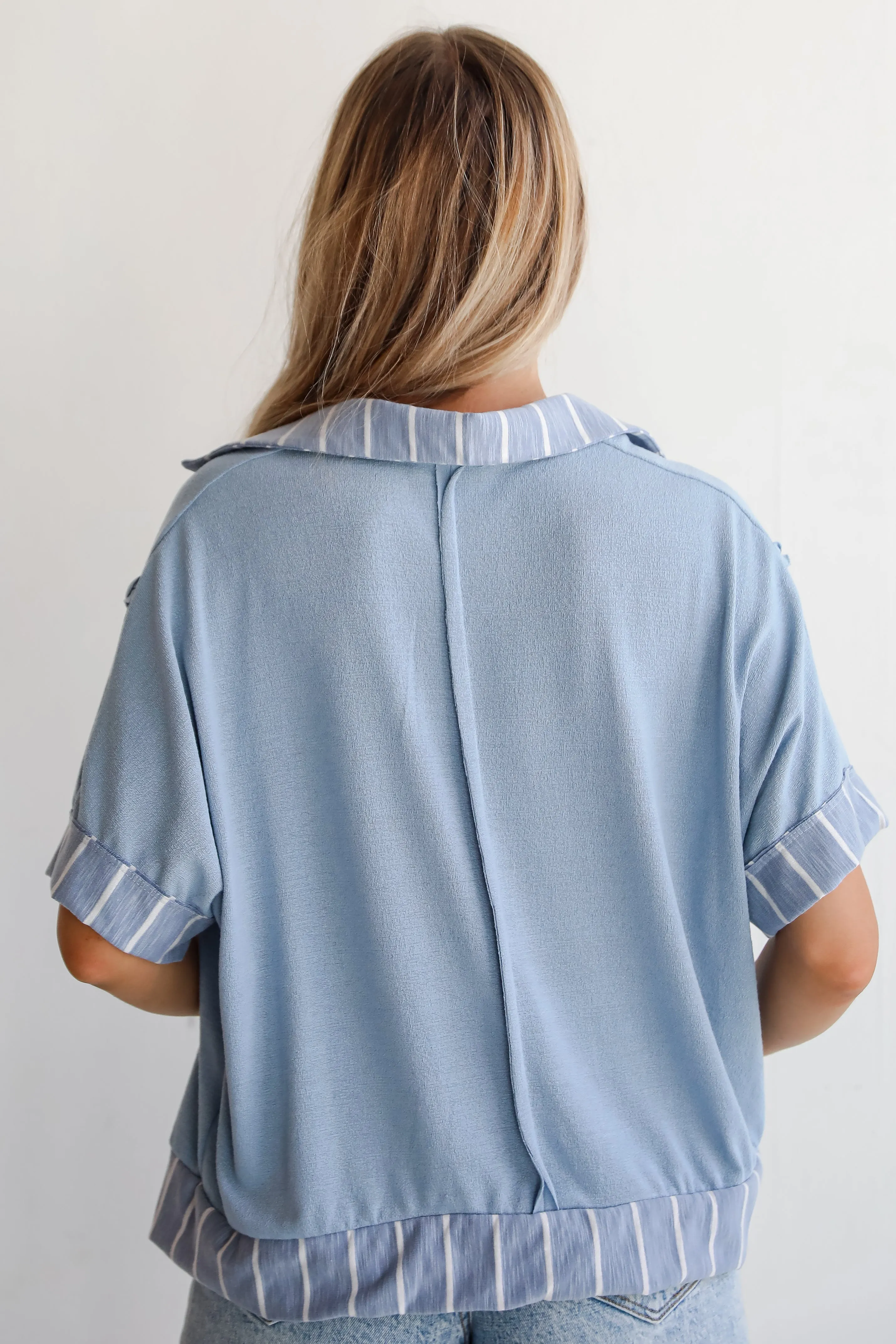 Breezy Essential Light Blue Collared Top