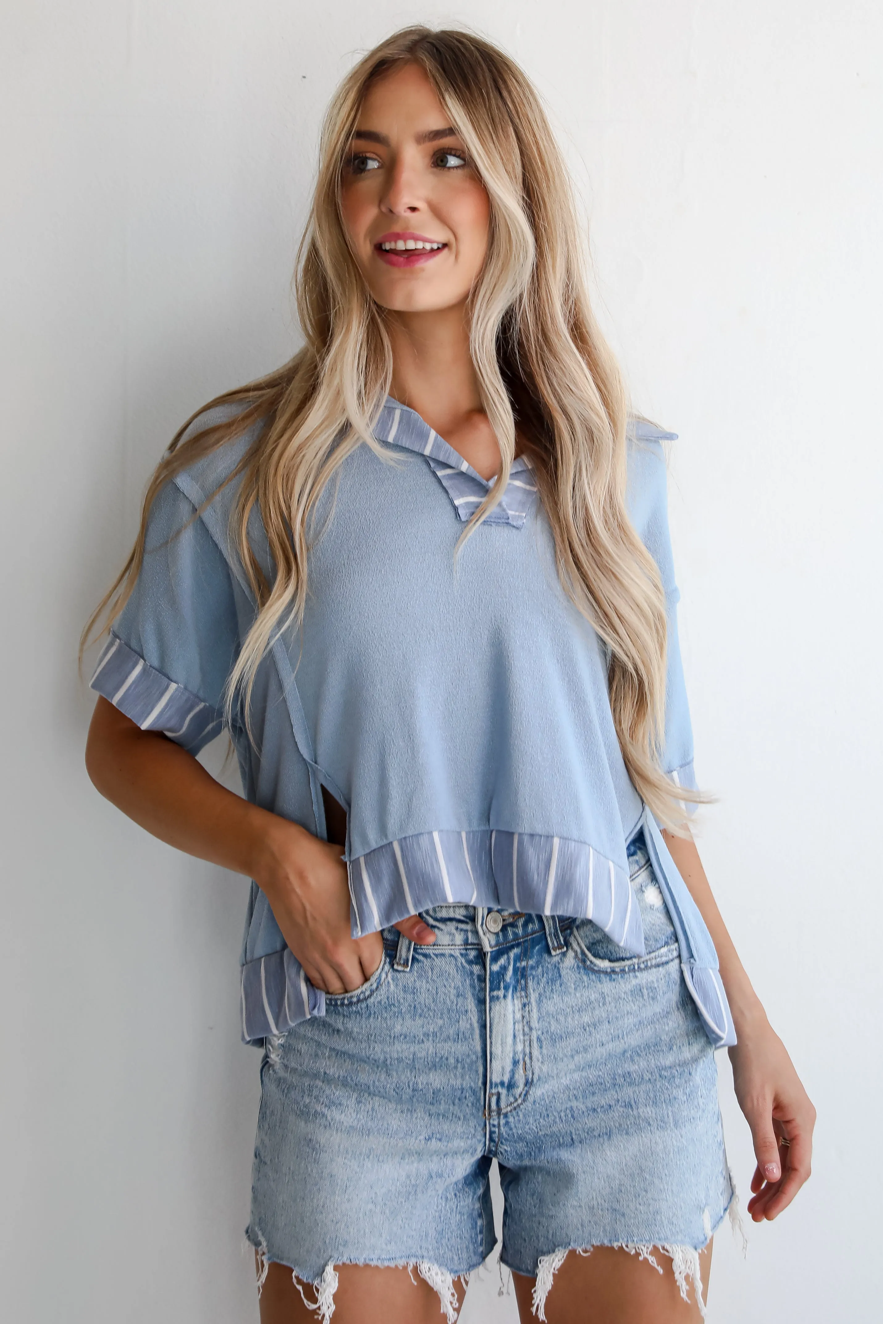 Breezy Essential Light Blue Collared Top