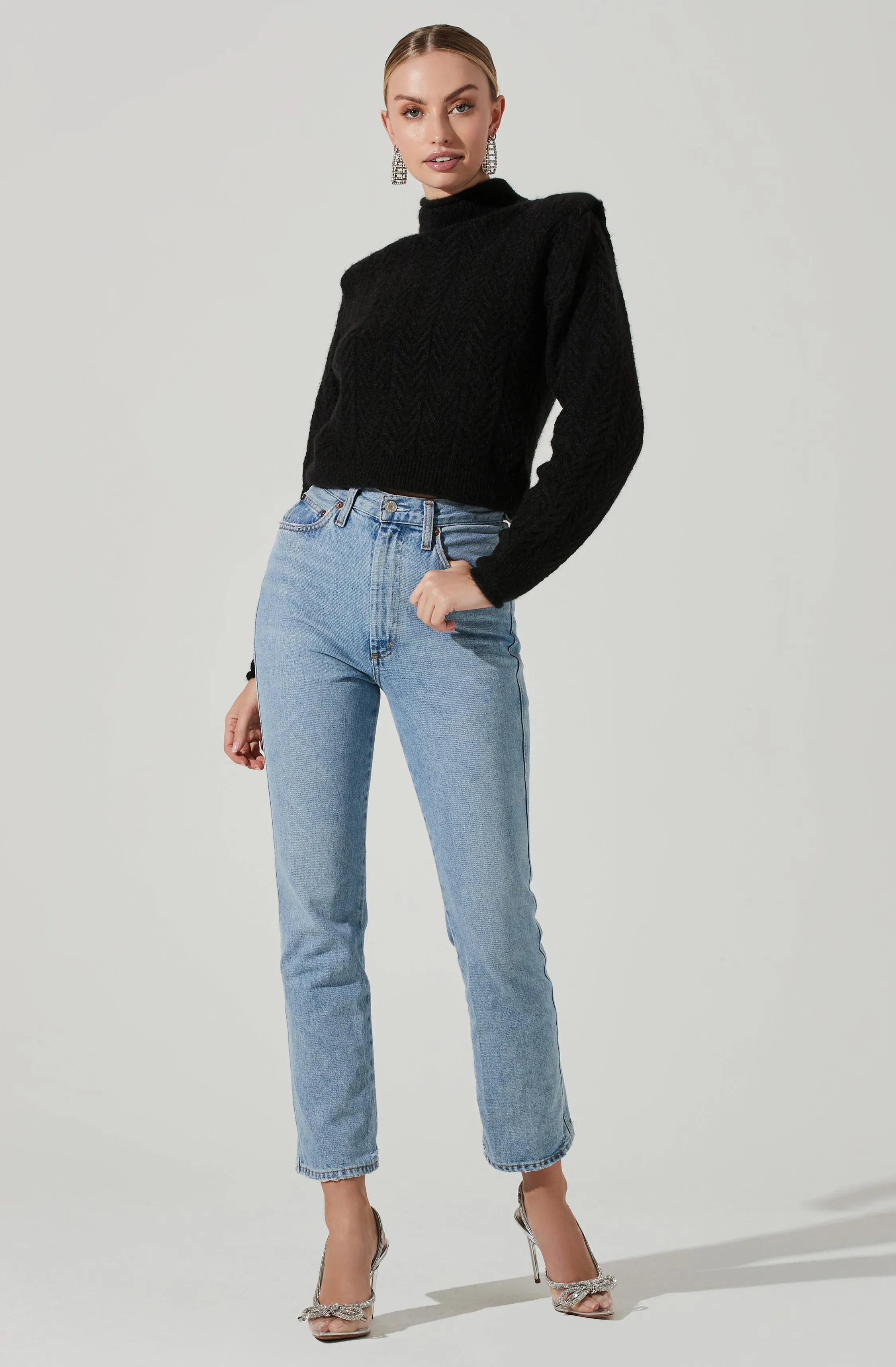 Carlota Cable Knit Mock Neck Sweater