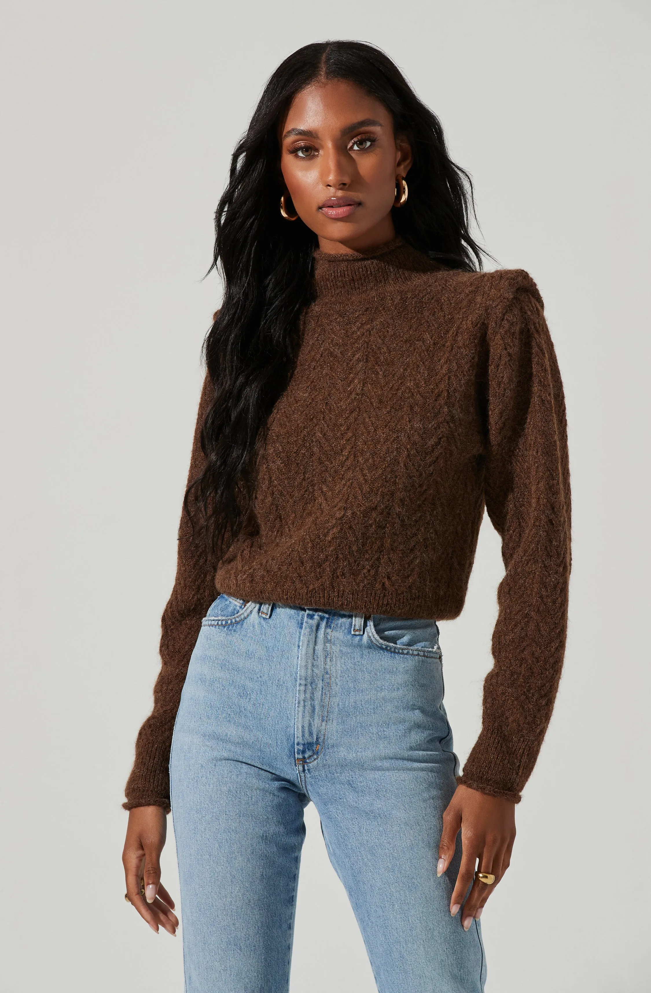 Carlota Cable Knit Mock Neck Sweater