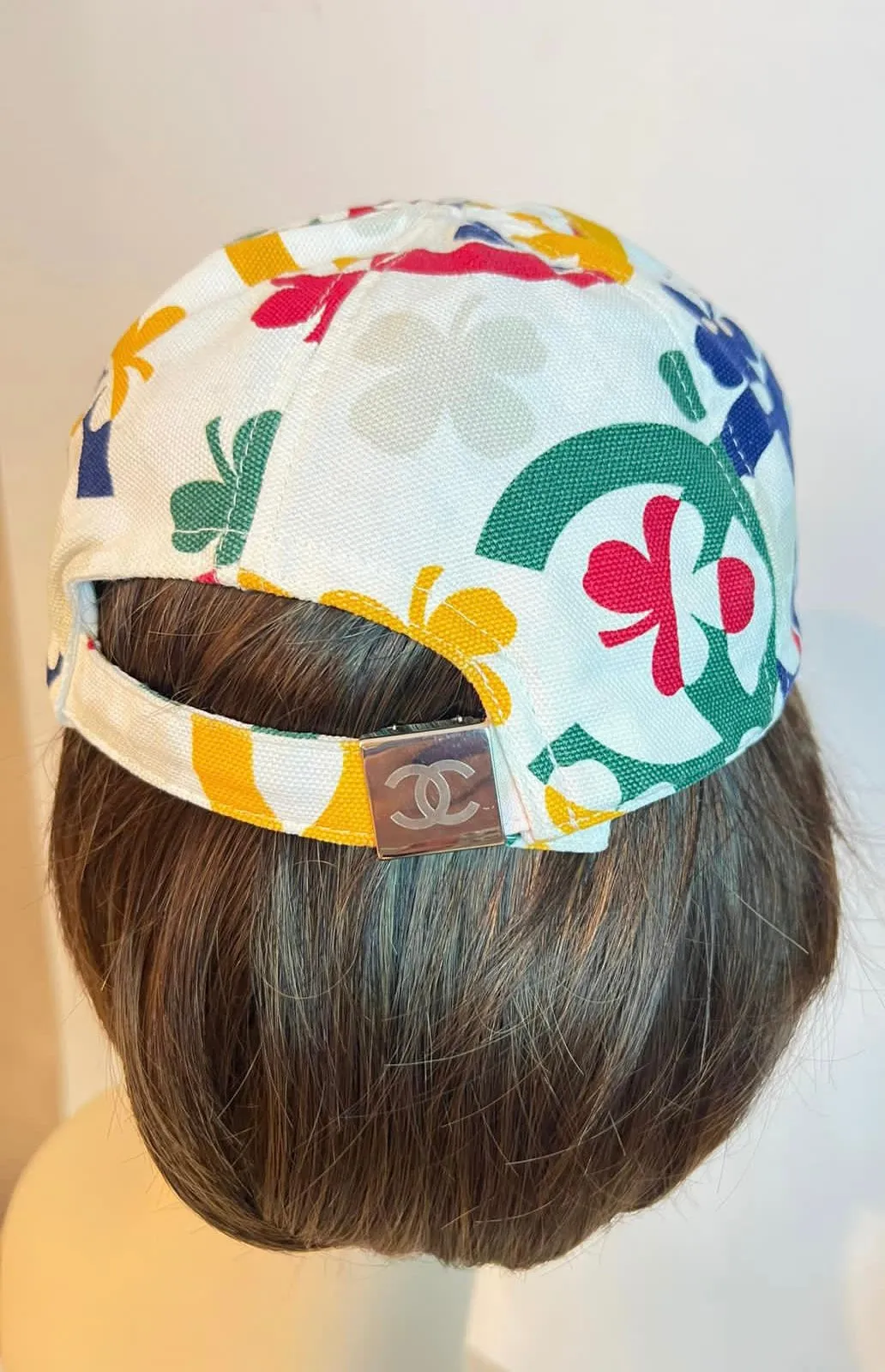 Chanel White Multicolor Clover CC Baseball Cap Hat