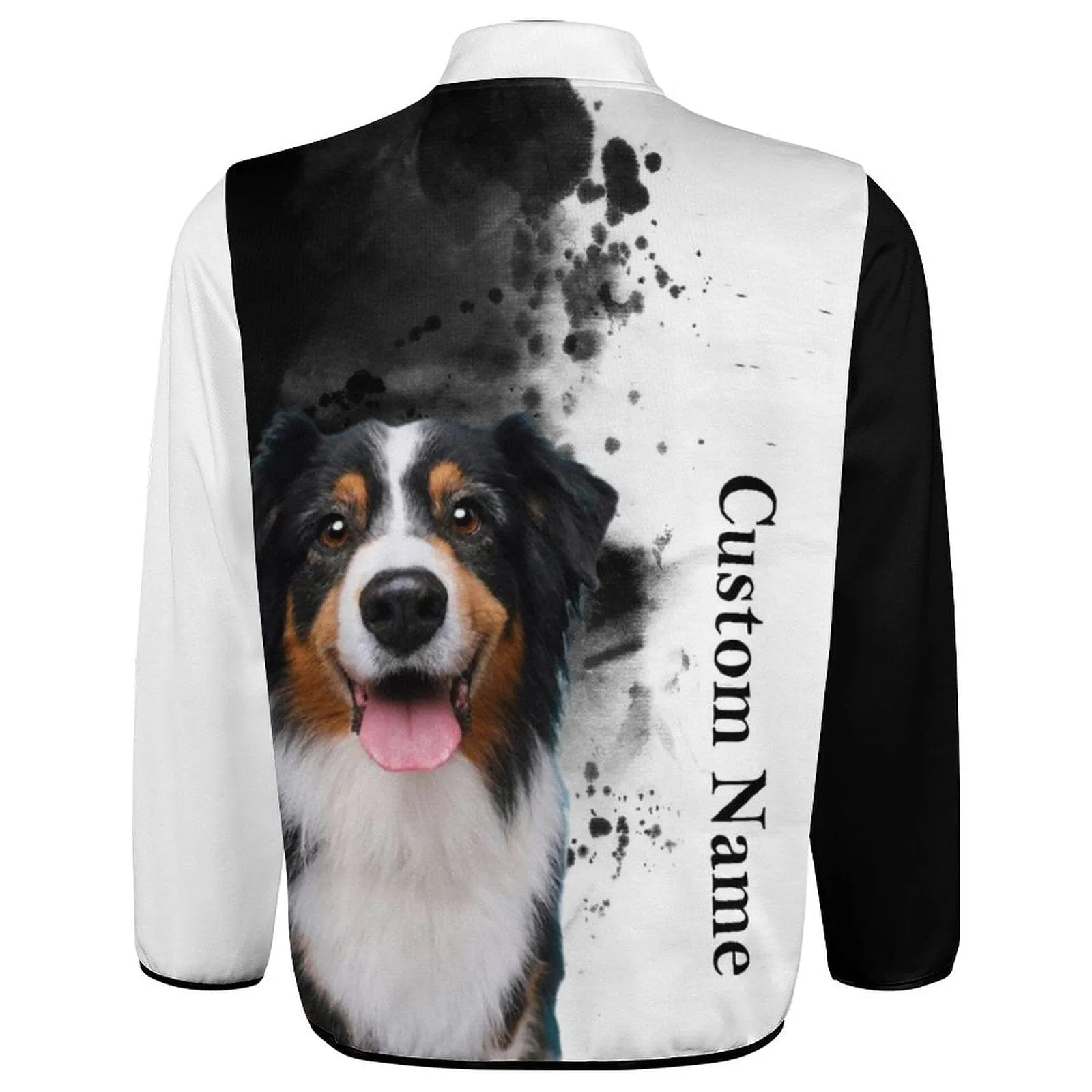 Custom Face&Name Pet Dog Black and White Loose Sweatshirts Personalized Men's Stand Collar Sweatshirts