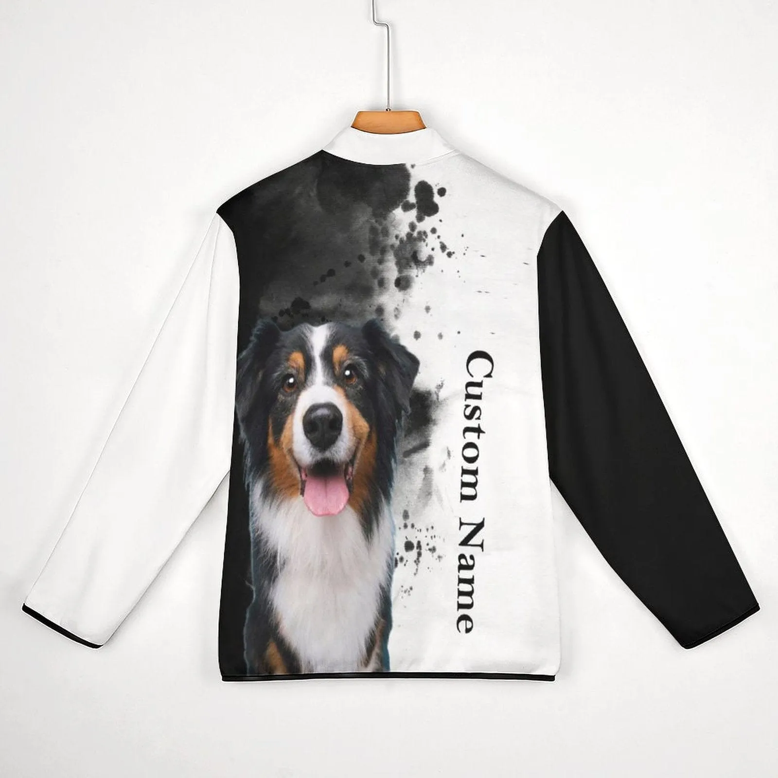 Custom Face&Name Pet Dog Black and White Loose Sweatshirts Personalized Men's Stand Collar Sweatshirts