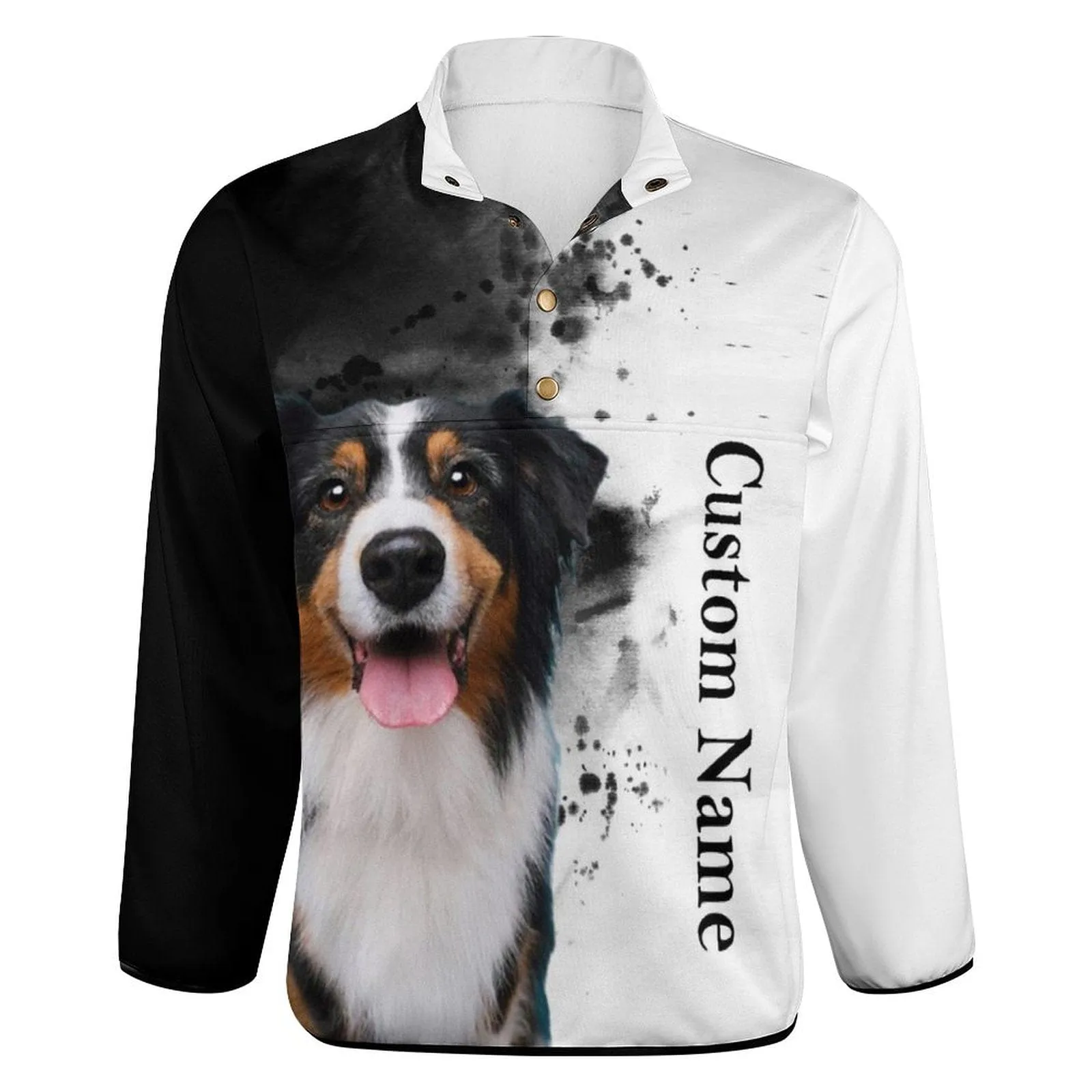 Custom Face&Name Pet Dog Black and White Loose Sweatshirts Personalized Men's Stand Collar Sweatshirts