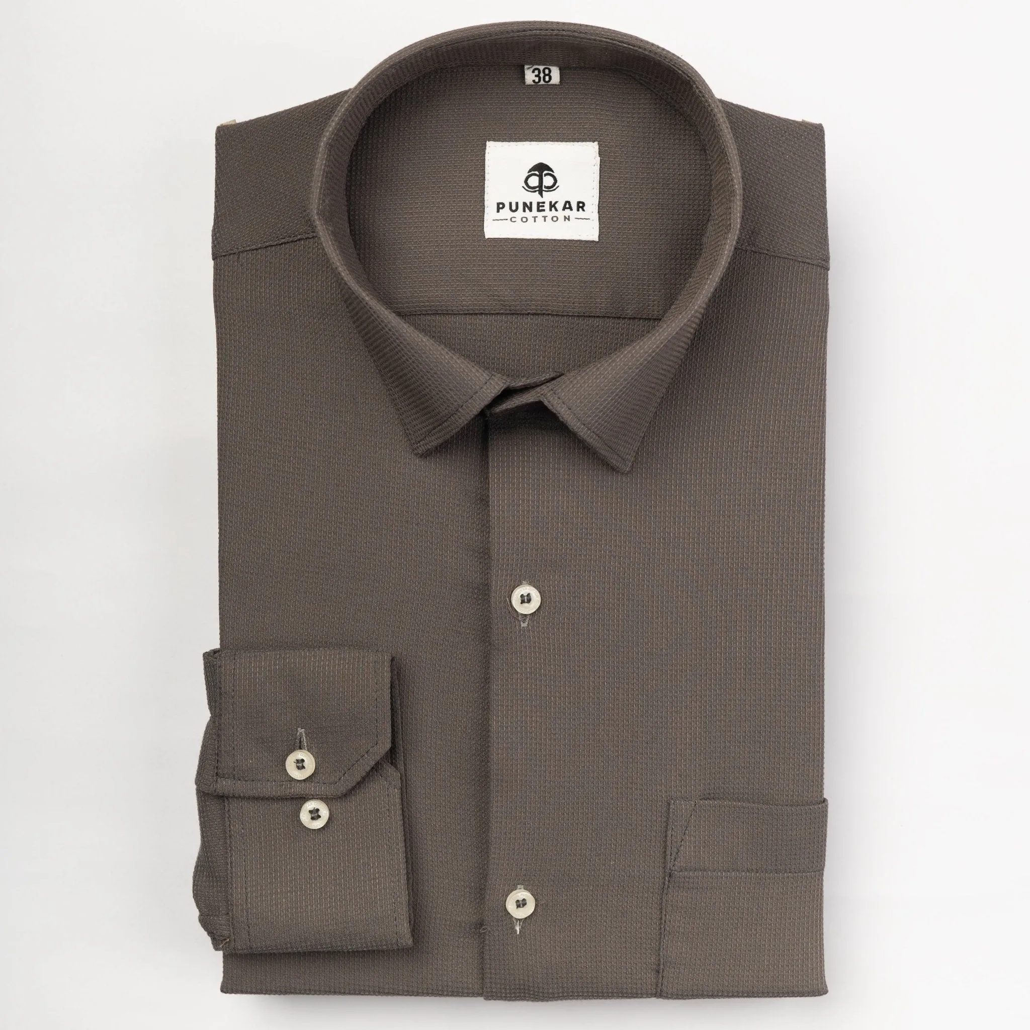 Dark Grey Color Waffle Texture Cotton Shirt For Men