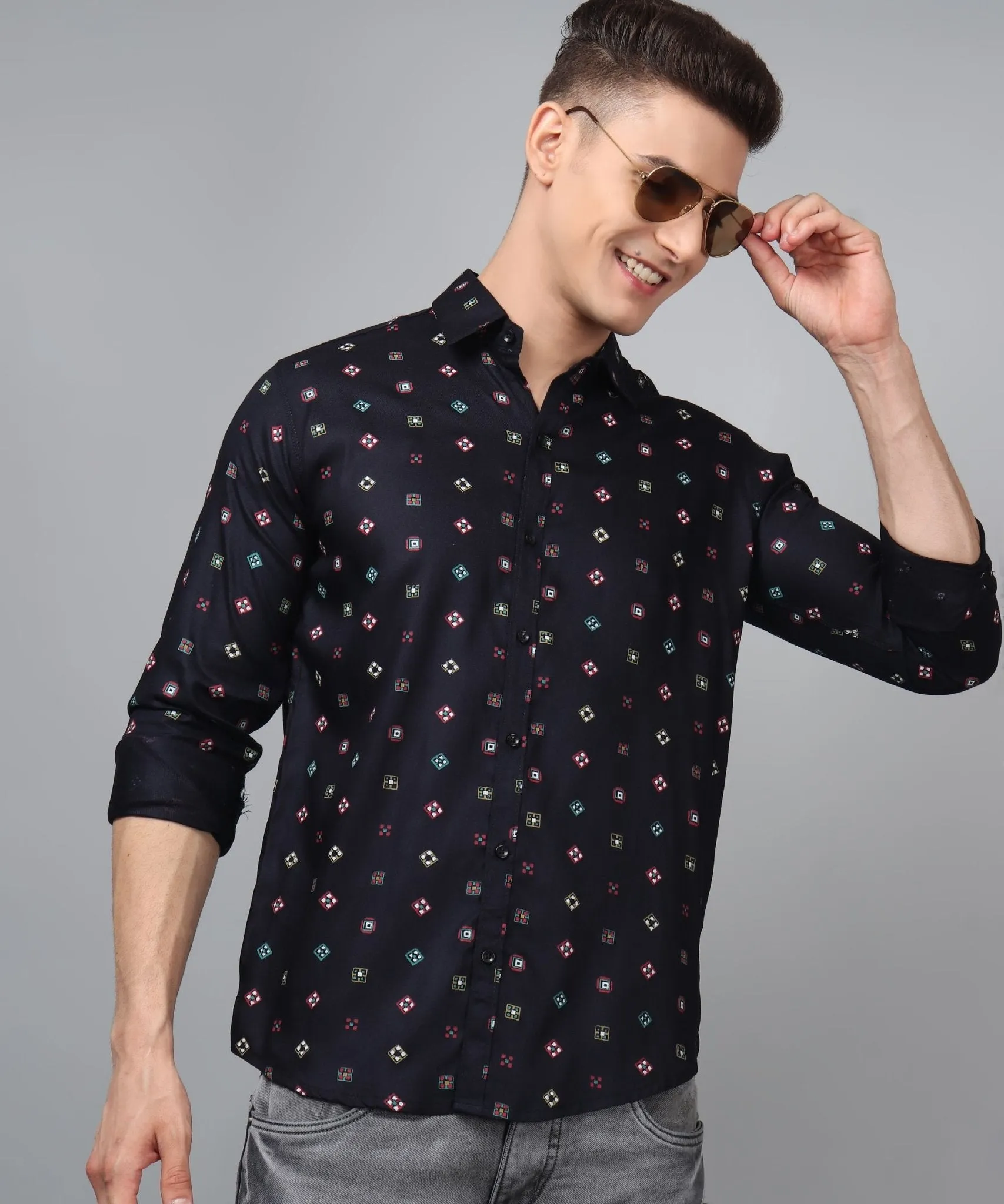 Fashionable Trybuy Premium Printed Cotton  Button-Up Shirt for Men