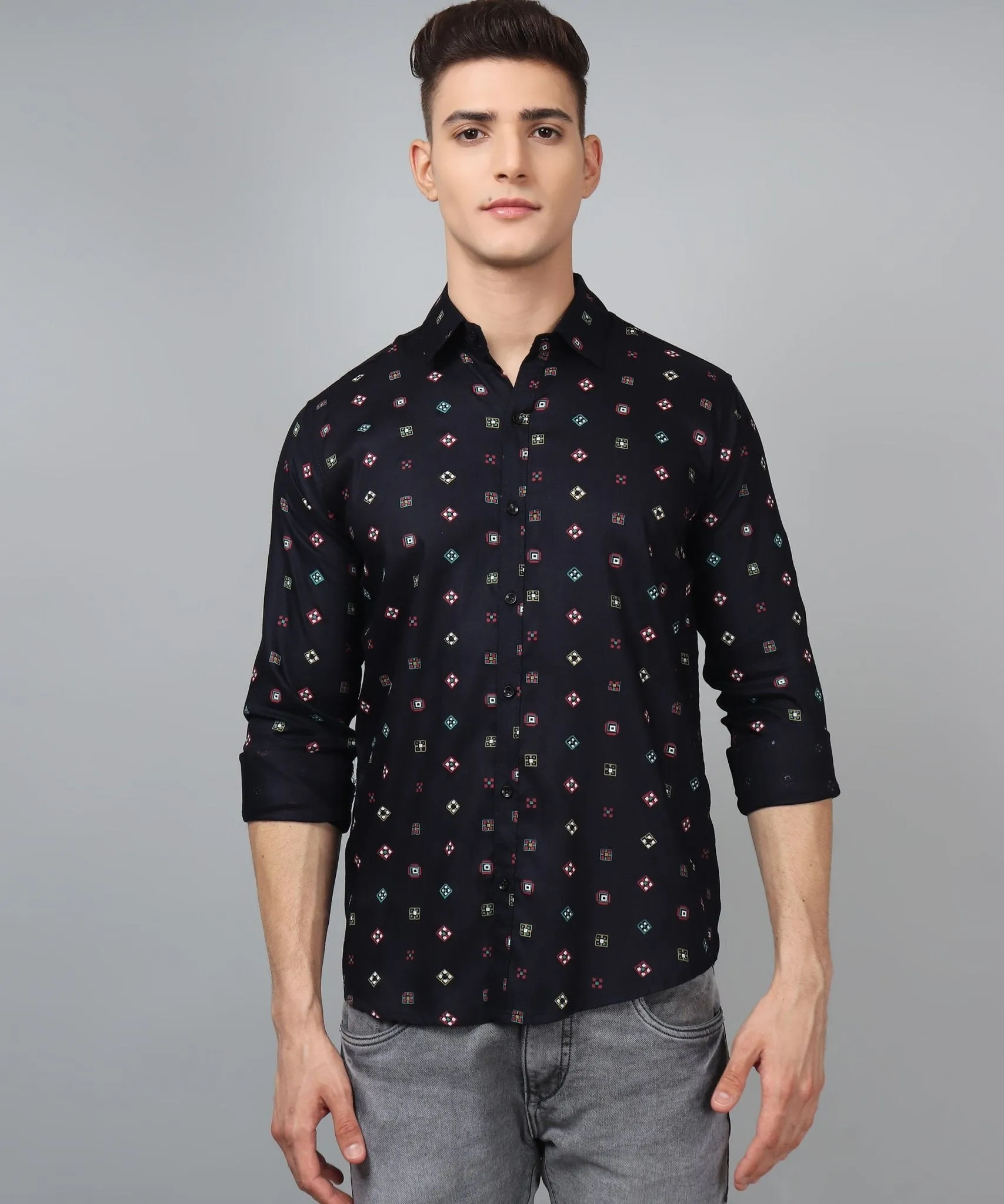 Fashionable Trybuy Premium Printed Cotton  Button-Up Shirt for Men