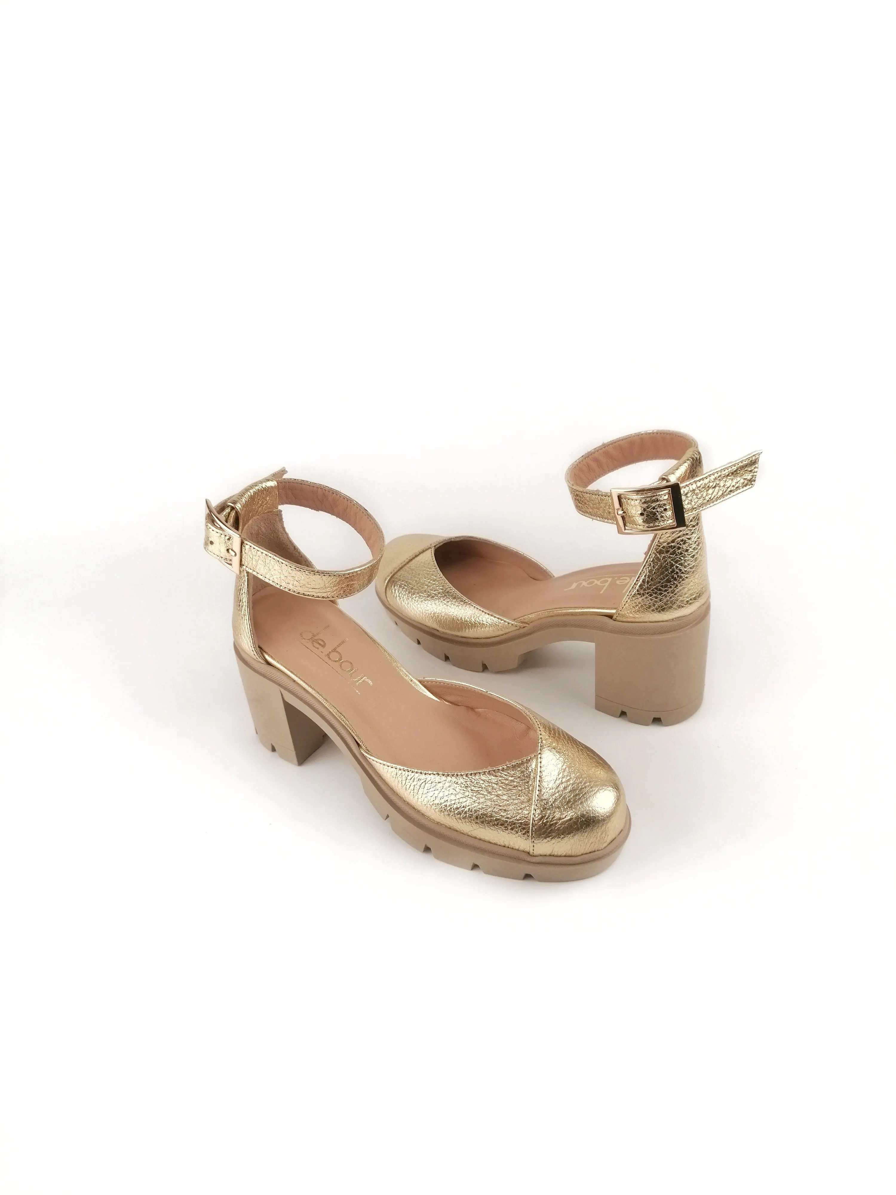 FIONA GOLD LEATHER RUBBER HEELS (7,5cm)