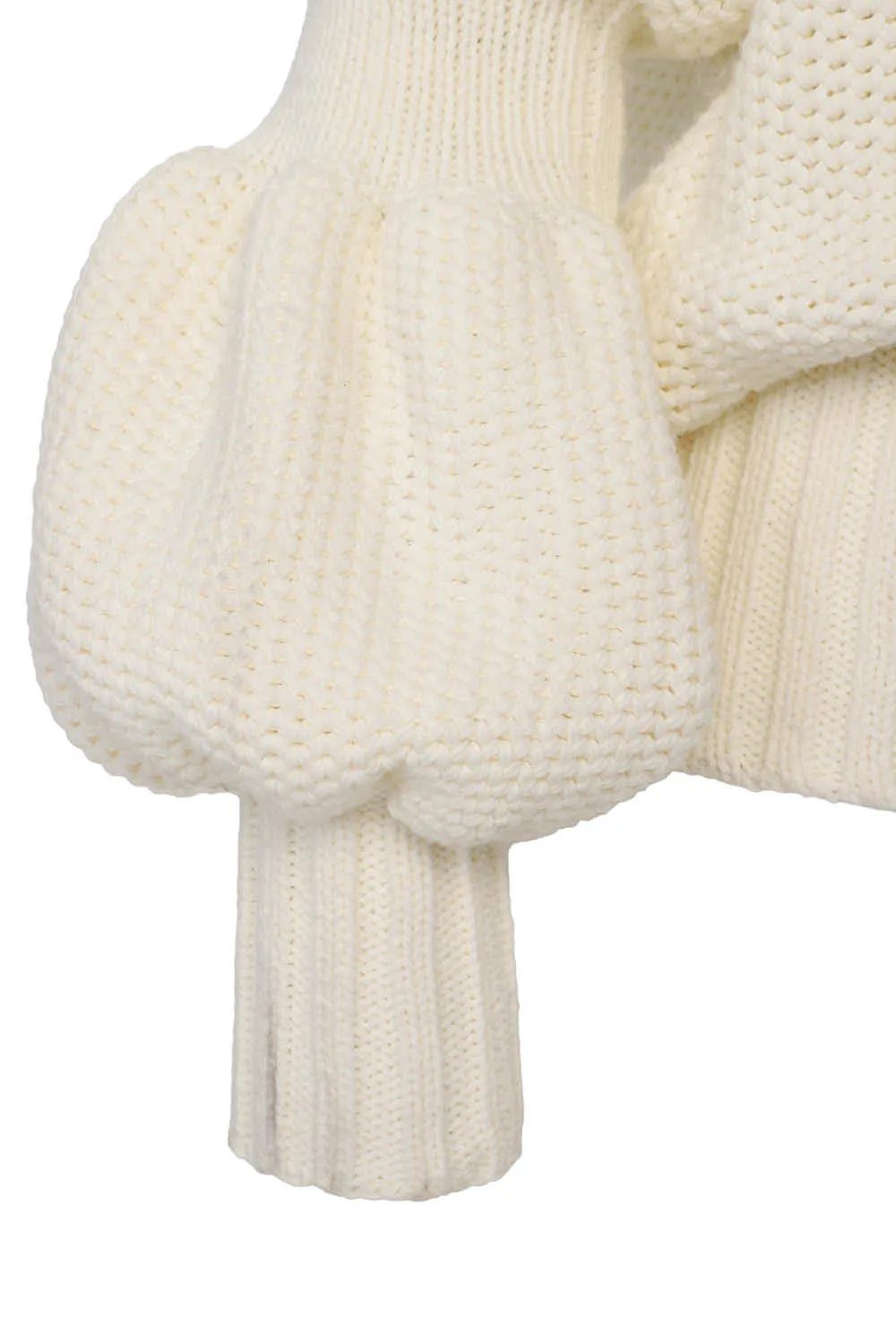 FRINGES POUF SLEEVE CARDIGAN IN IVORY