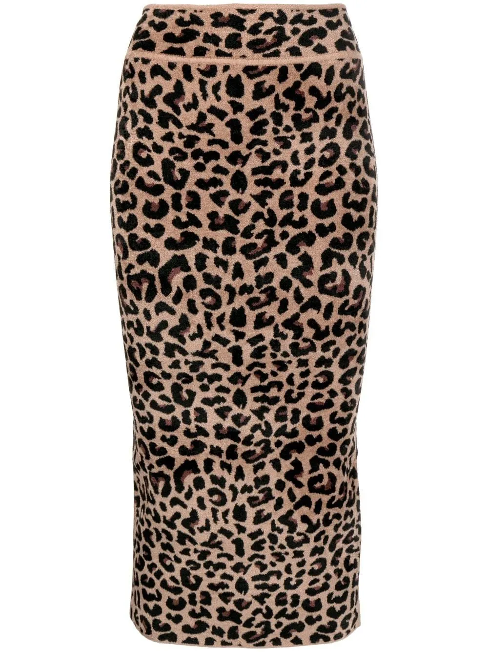 Galvan Brown Freya Leopard-print Jacquard chenille knit Pencil Skirt UK S