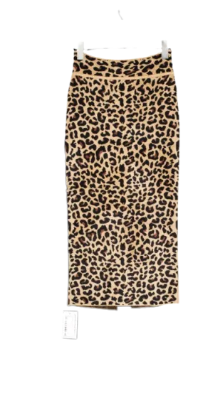 Galvan Brown Freya Leopard-print Jacquard chenille knit Pencil Skirt UK S