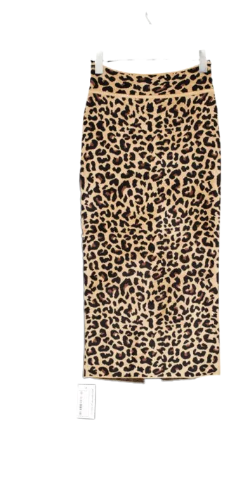 Galvan Brown Freya Leopard-print Jacquard chenille knit Pencil Skirt UK S