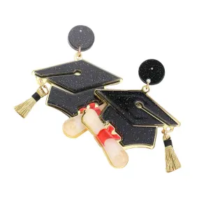 Glittered Resin Graduation Cap Dangle Earrings