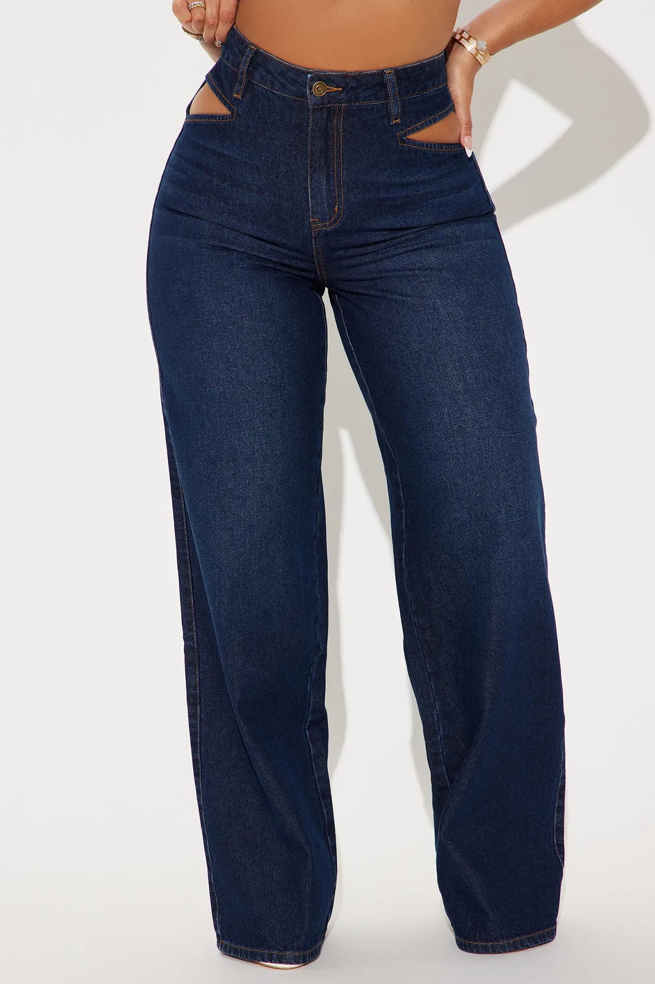 Gotta Let Them Know Cutout Baggy Jeans - Dark Wash