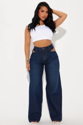 Gotta Let Them Know Cutout Baggy Jeans - Dark Wash