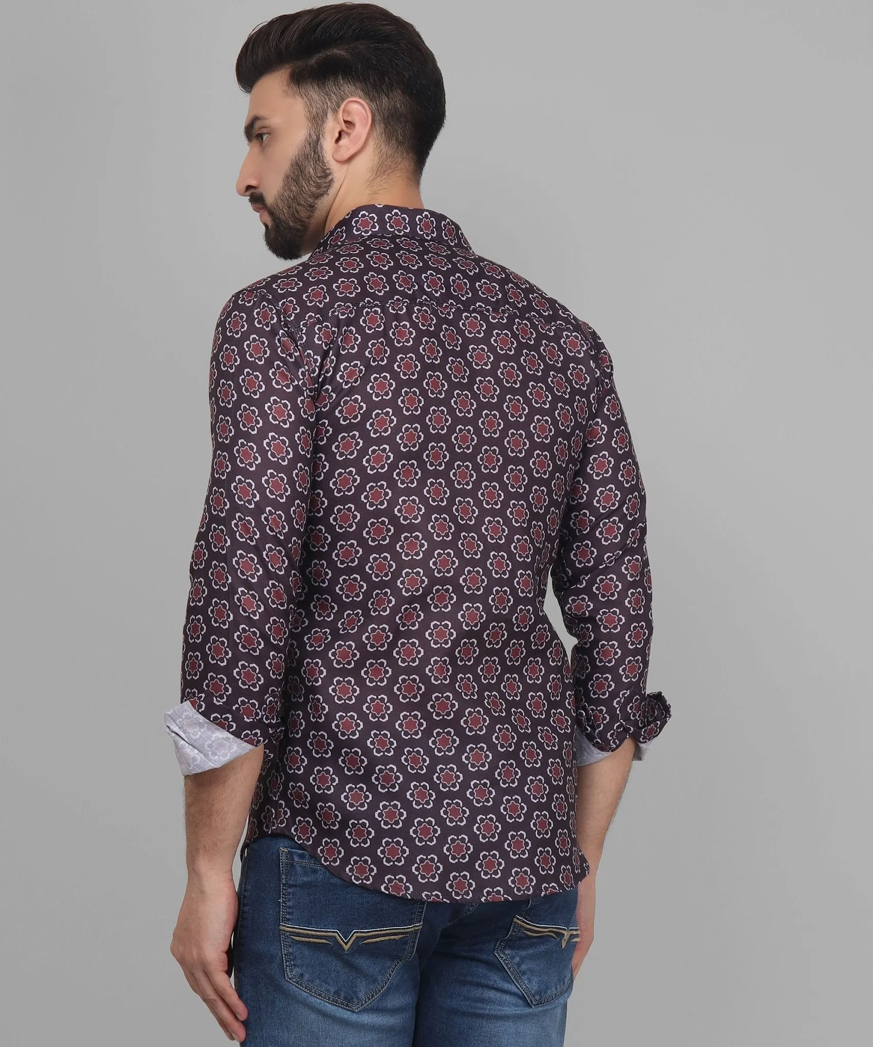 Grande Men's Printed Full Sleeve Cotton Button-Up Shirt For Men