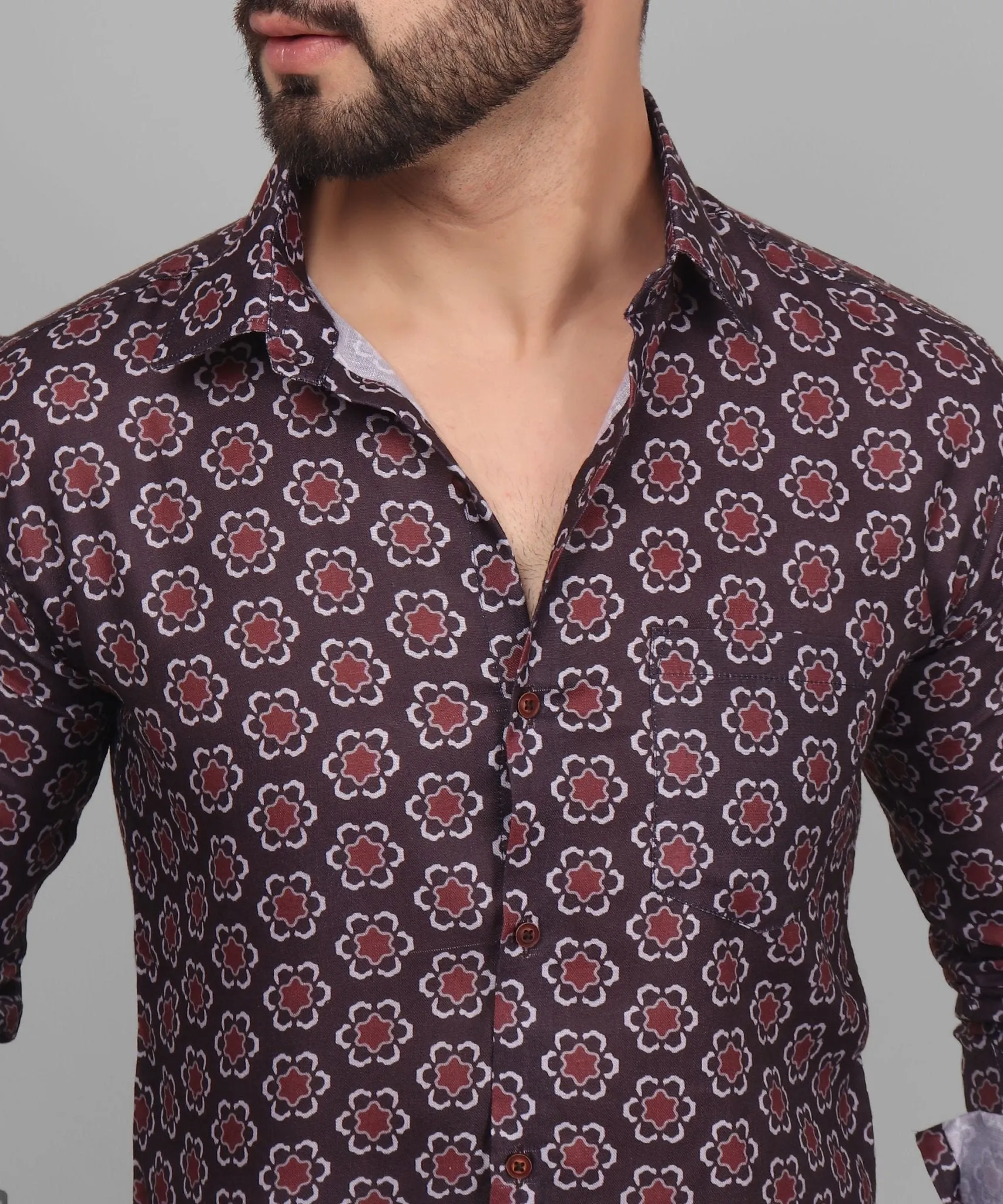 Grande Men's Printed Full Sleeve Cotton Button-Up Shirt For Men