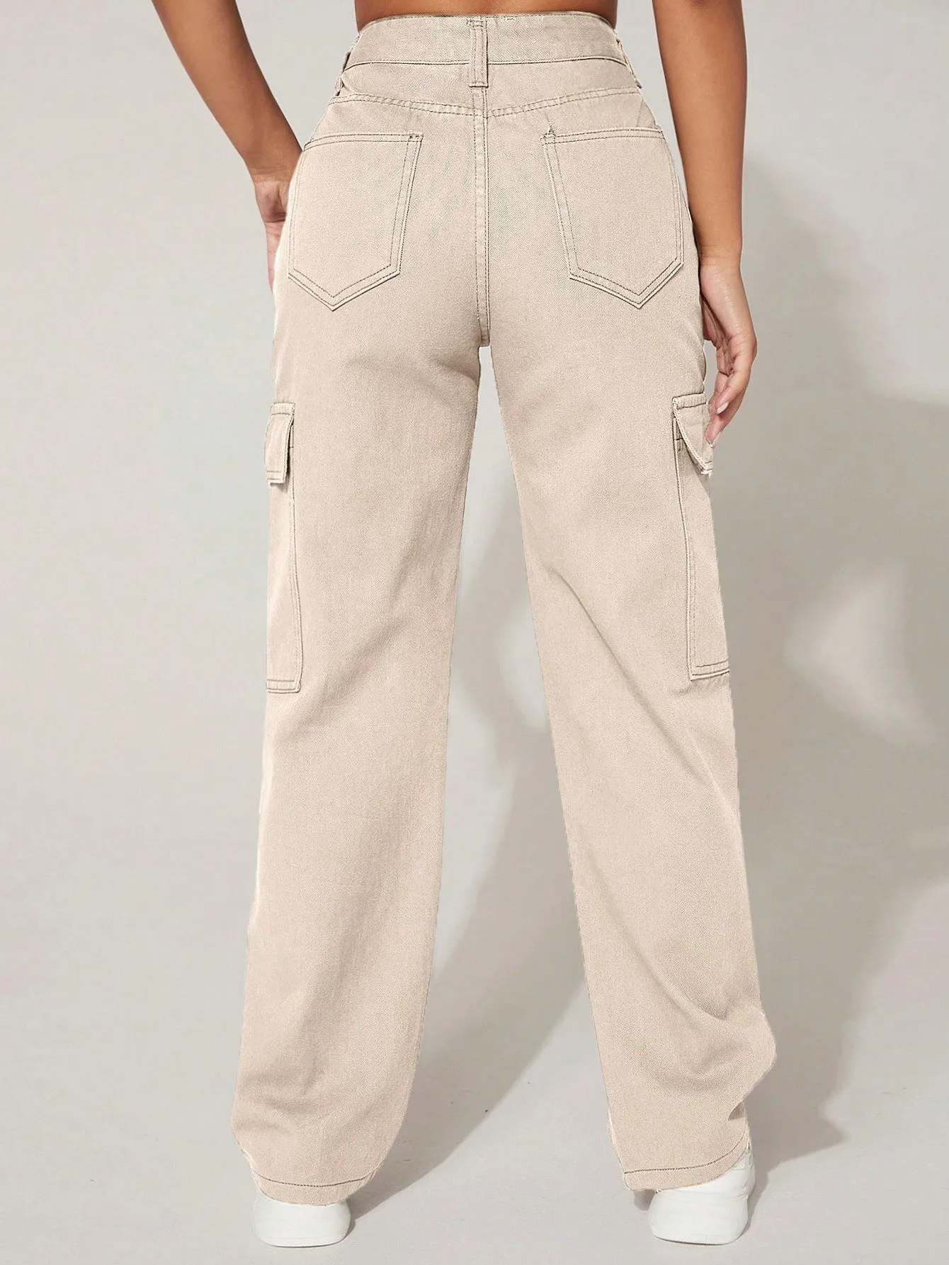 High Waist Flap Pocket Cargo Jeans